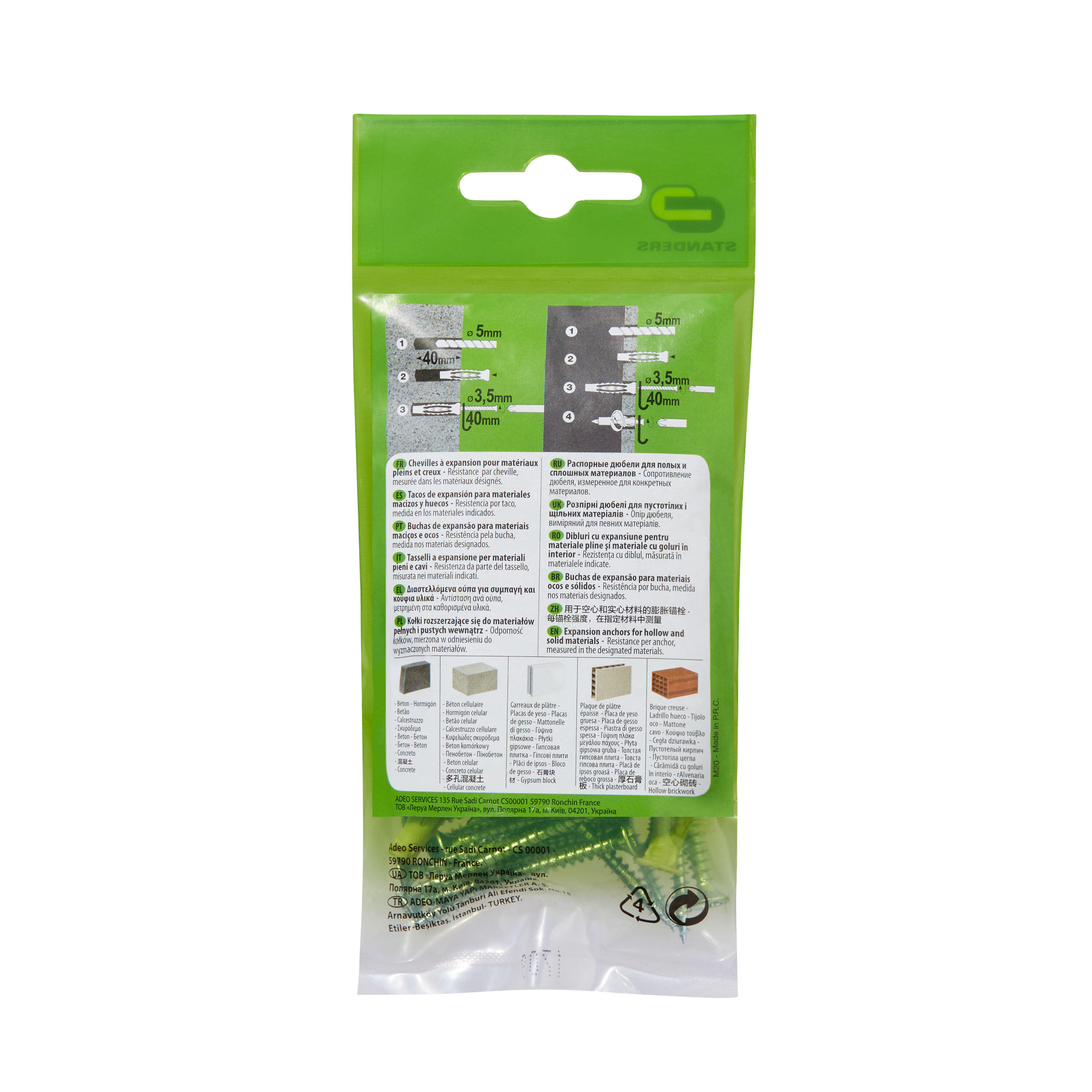 25 tacos + tornillos multimaterial STANDERS, ø 5 x L. 30 mm - 2