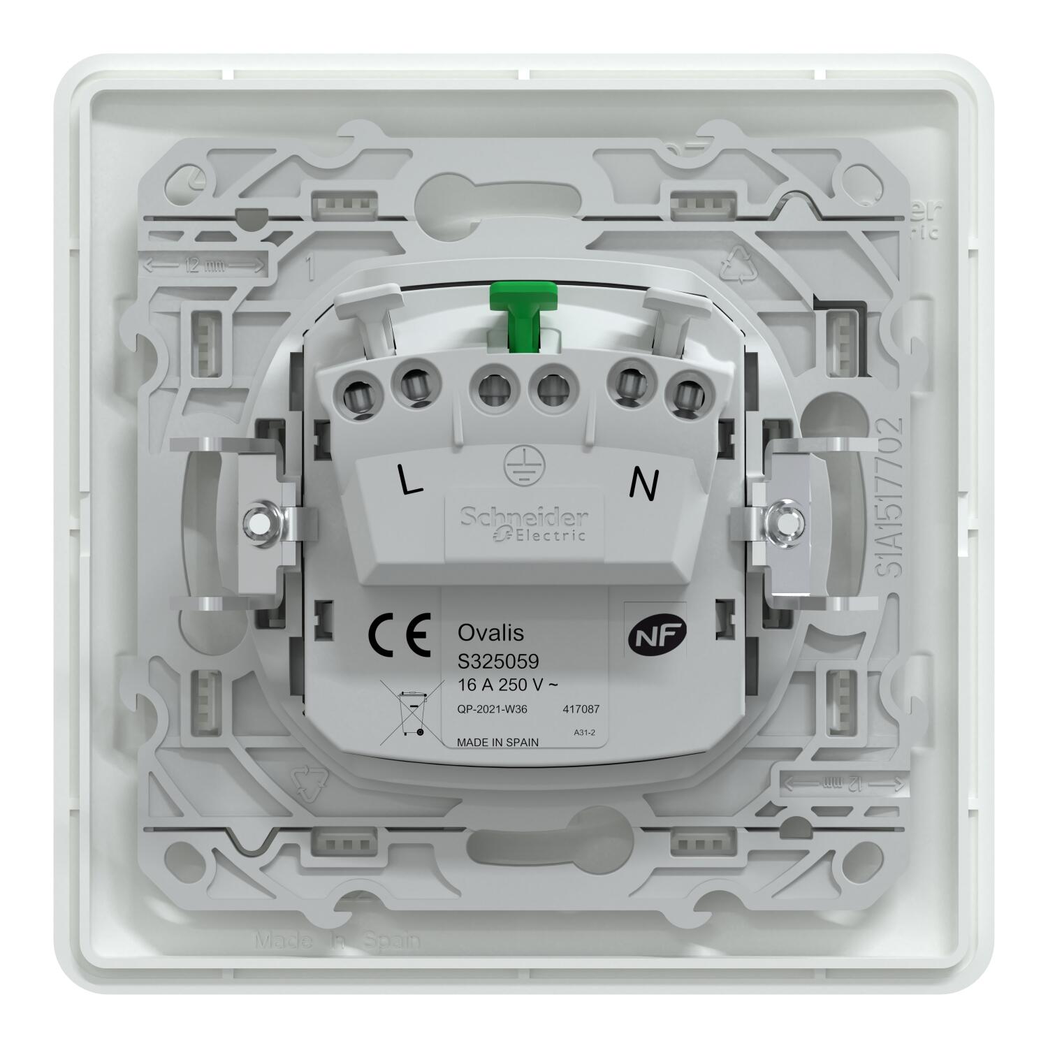 Lot de 5 prises avec terre complet Ovalis, SCHNEIDER ELECTRIC, blanc - 3