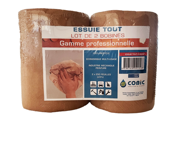 Lot de 2 rouleaux essuie-tout Multiusages, marron COBIC 500 feuilles