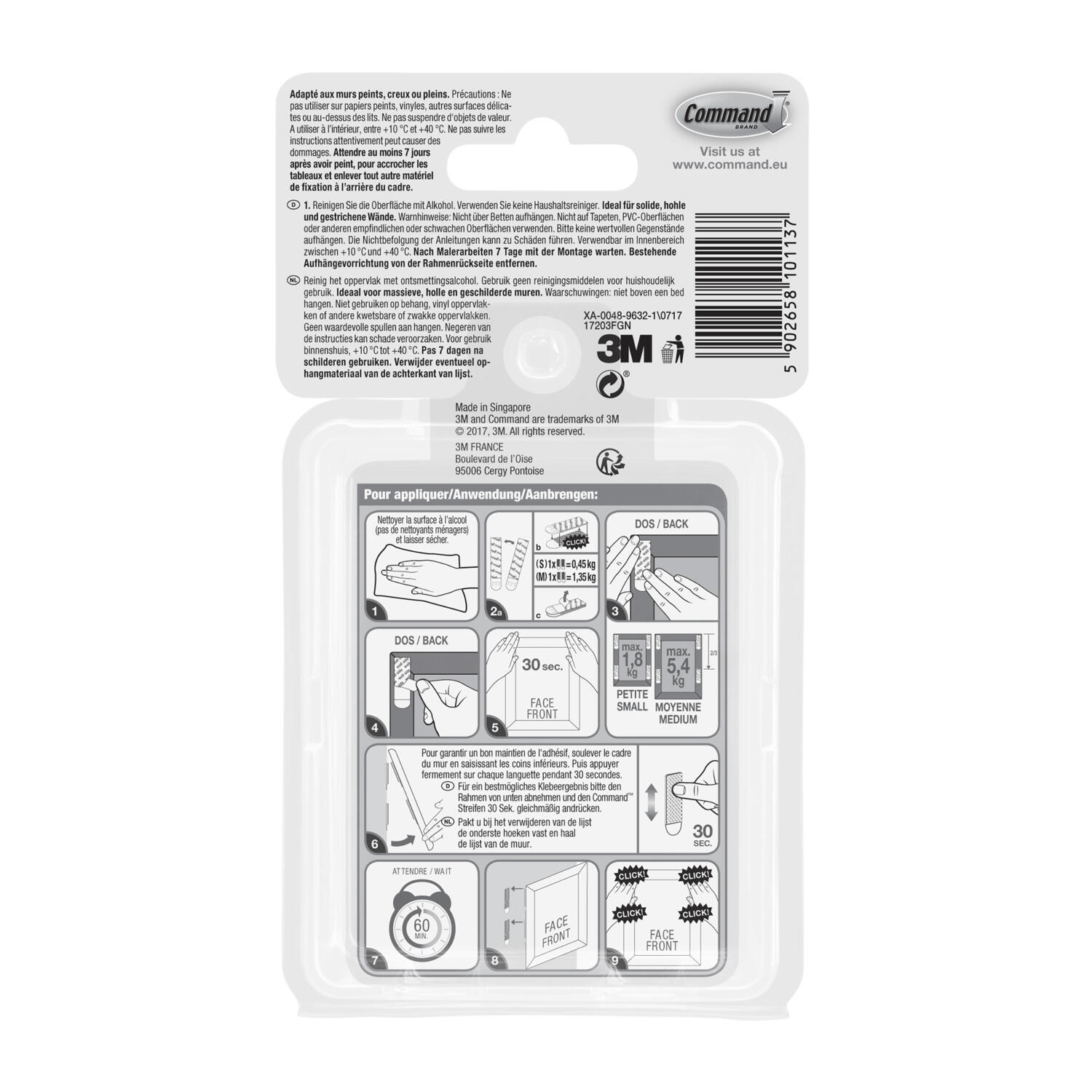 12 paires de languettes adhésives blanc de fixation de tableaux 2,5kg COMMAND - 8