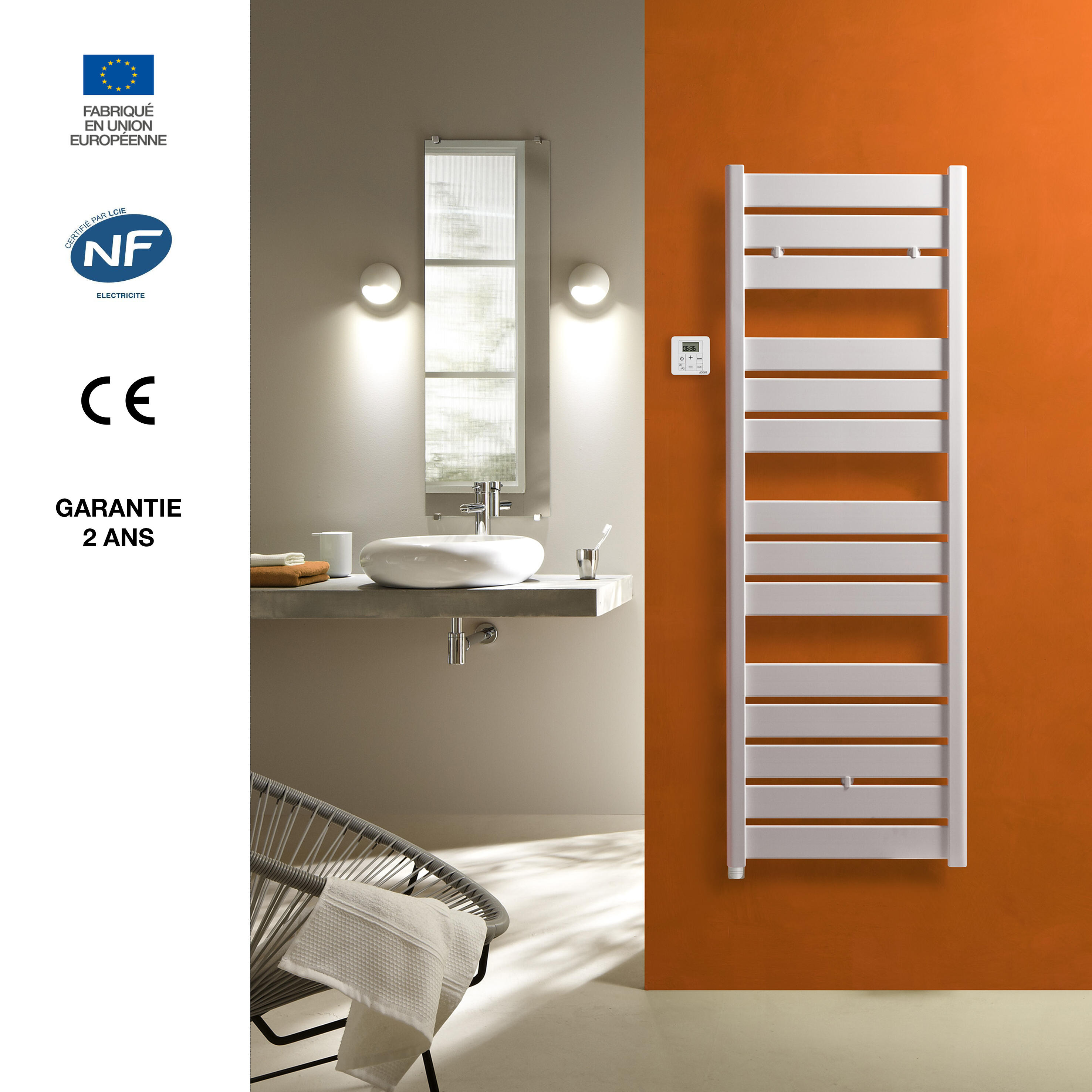 Sèche-serviettes électrique à inertie fluide ACOVA 750W, H147.7 x l50 cm Madras  - 3