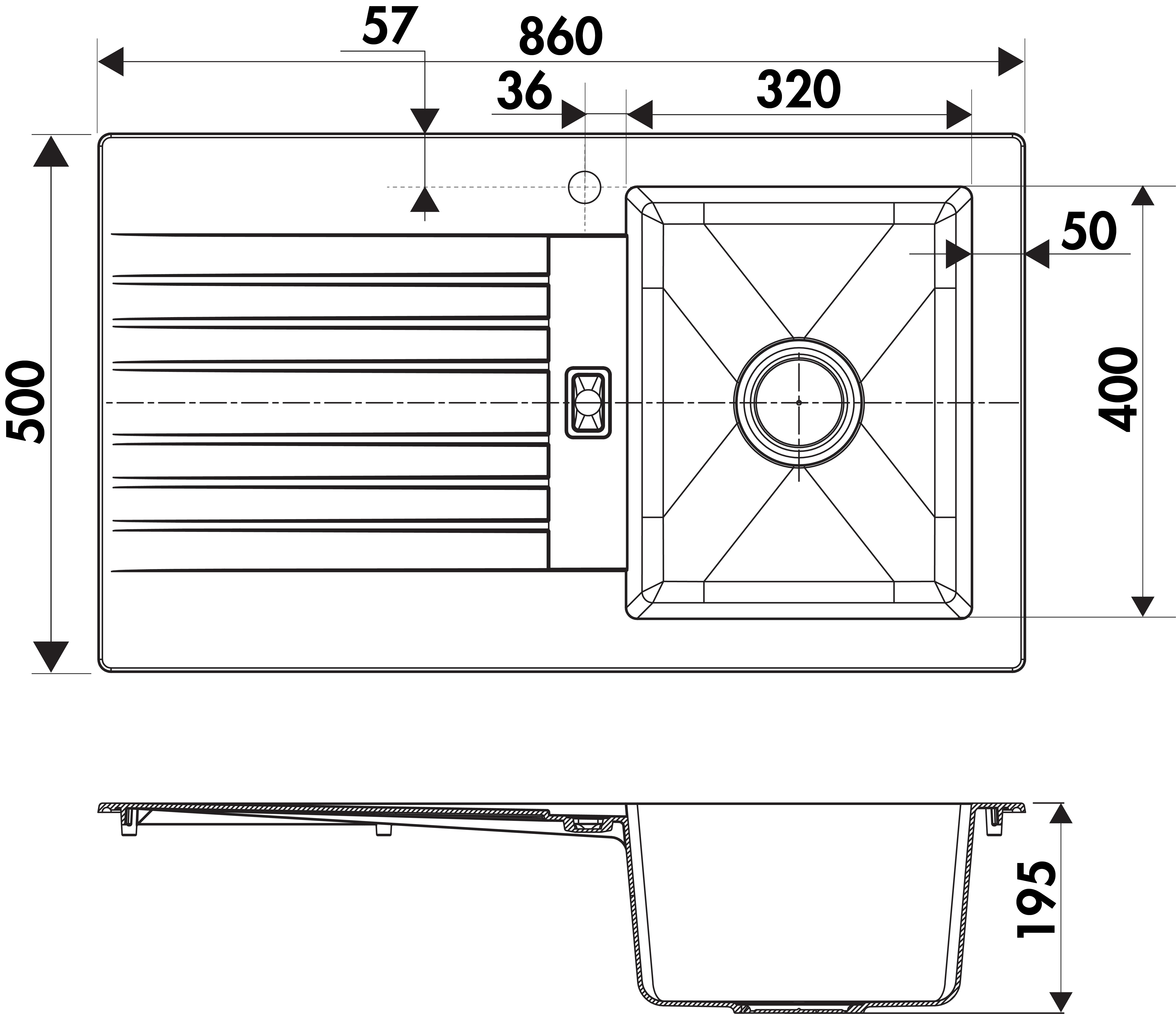 Evier en résine 1 bac 50 x 86 cm vidage inclus Solo noir - 7