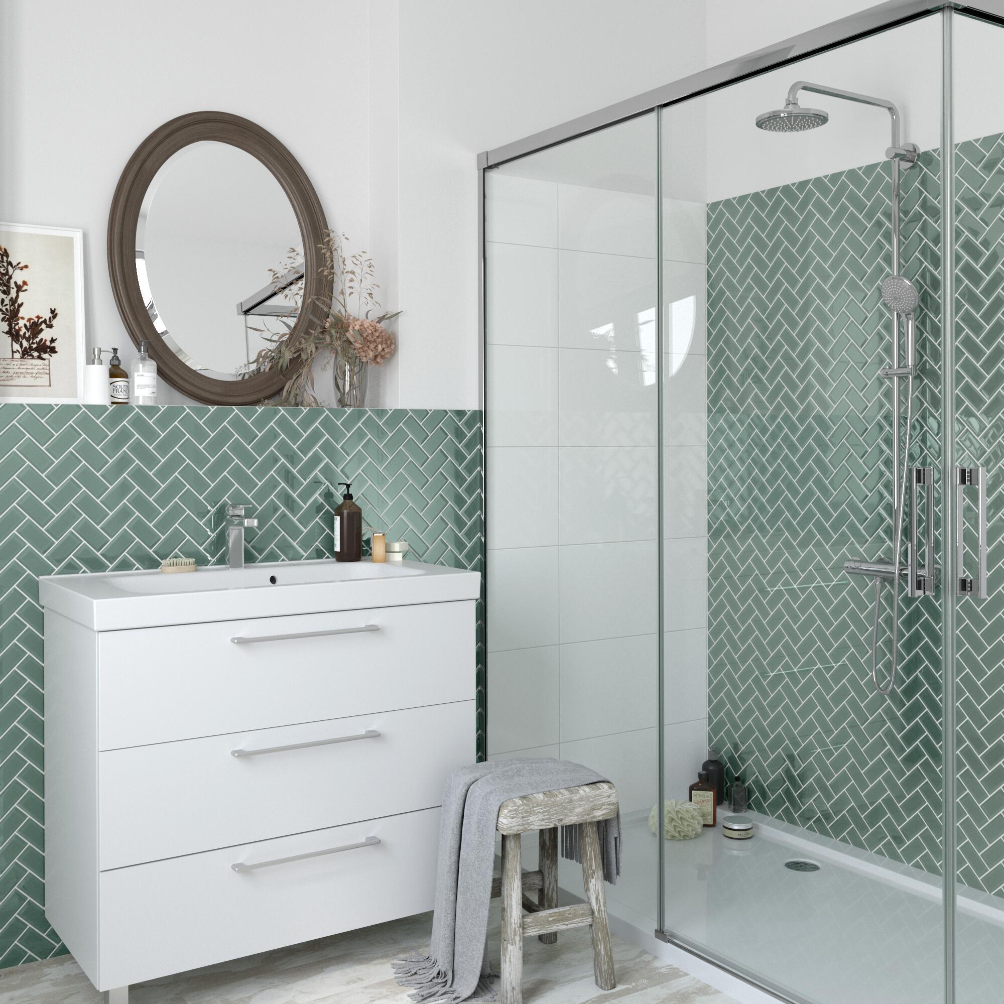 Mosaico in porcellana Metro Chevron verde lucido L 34 x L 31cm x Sp. 6.5 mm - 2