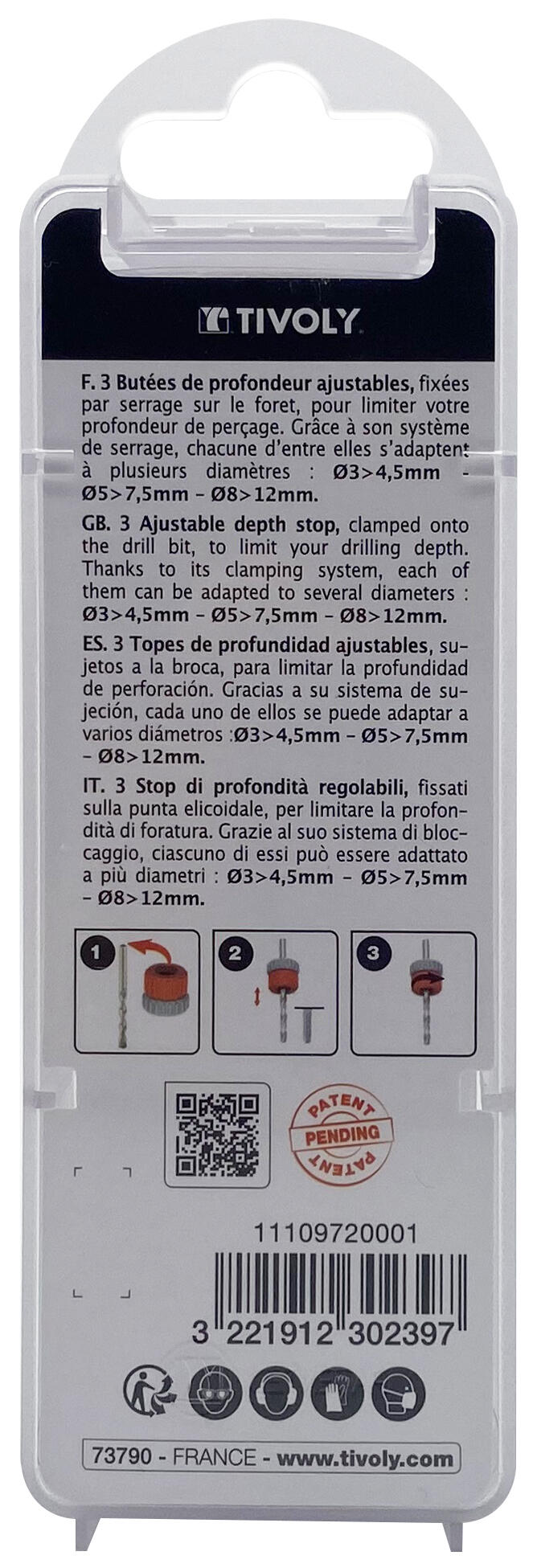 Lot de 3 butées de profondeur, Diam.3 à 12 mm TIVOLY - 6