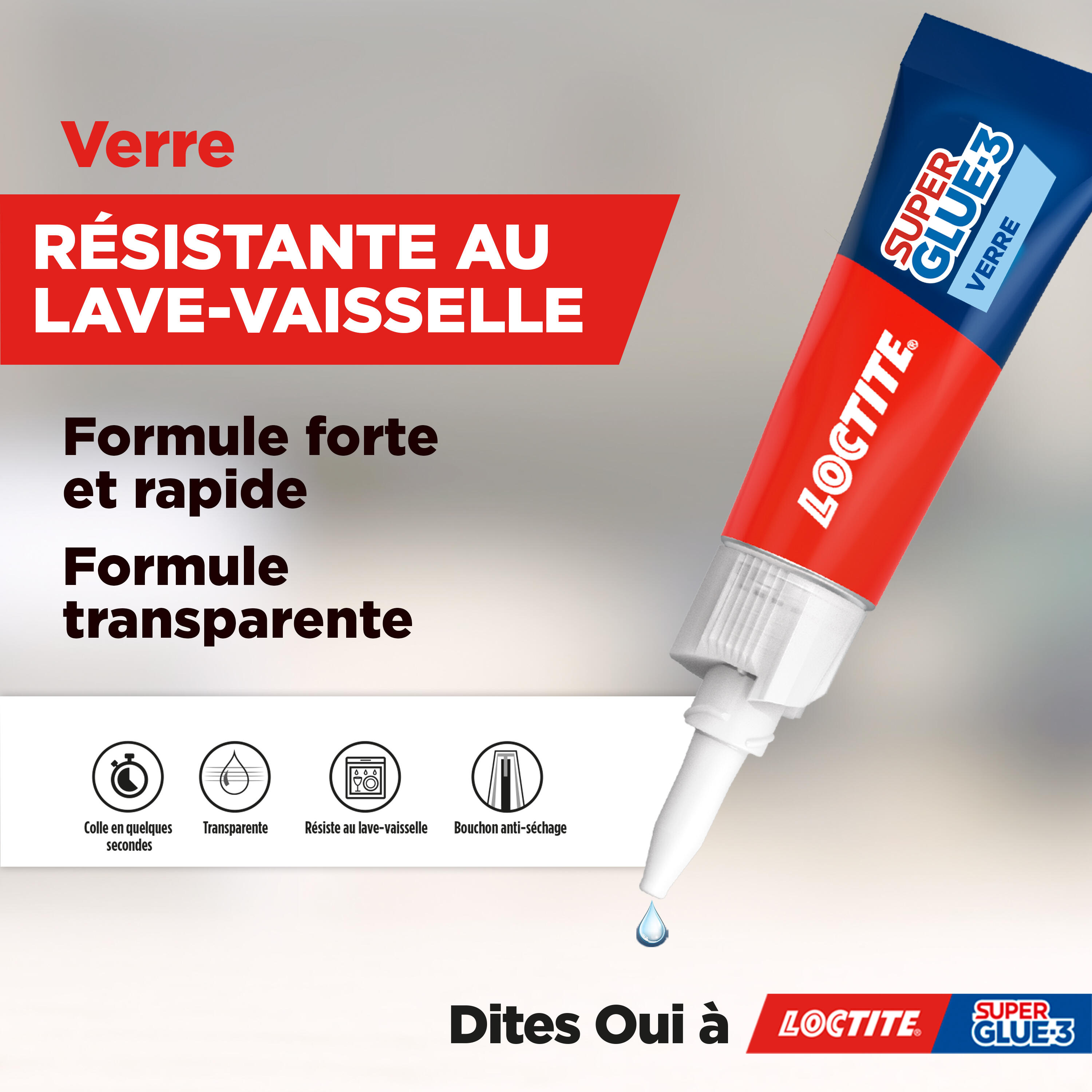 Colle d'assemblage liquide cyano LOCTITE Superglue3 spécial verre transparent 3g - 3