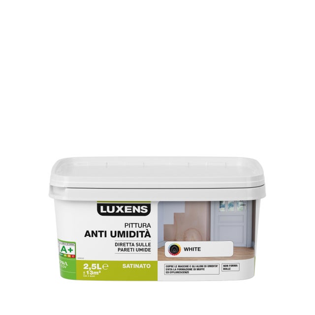 Pittura per interni parete e soffitto antiumidità LUXENS Biobased bianco satinato 2.5 L