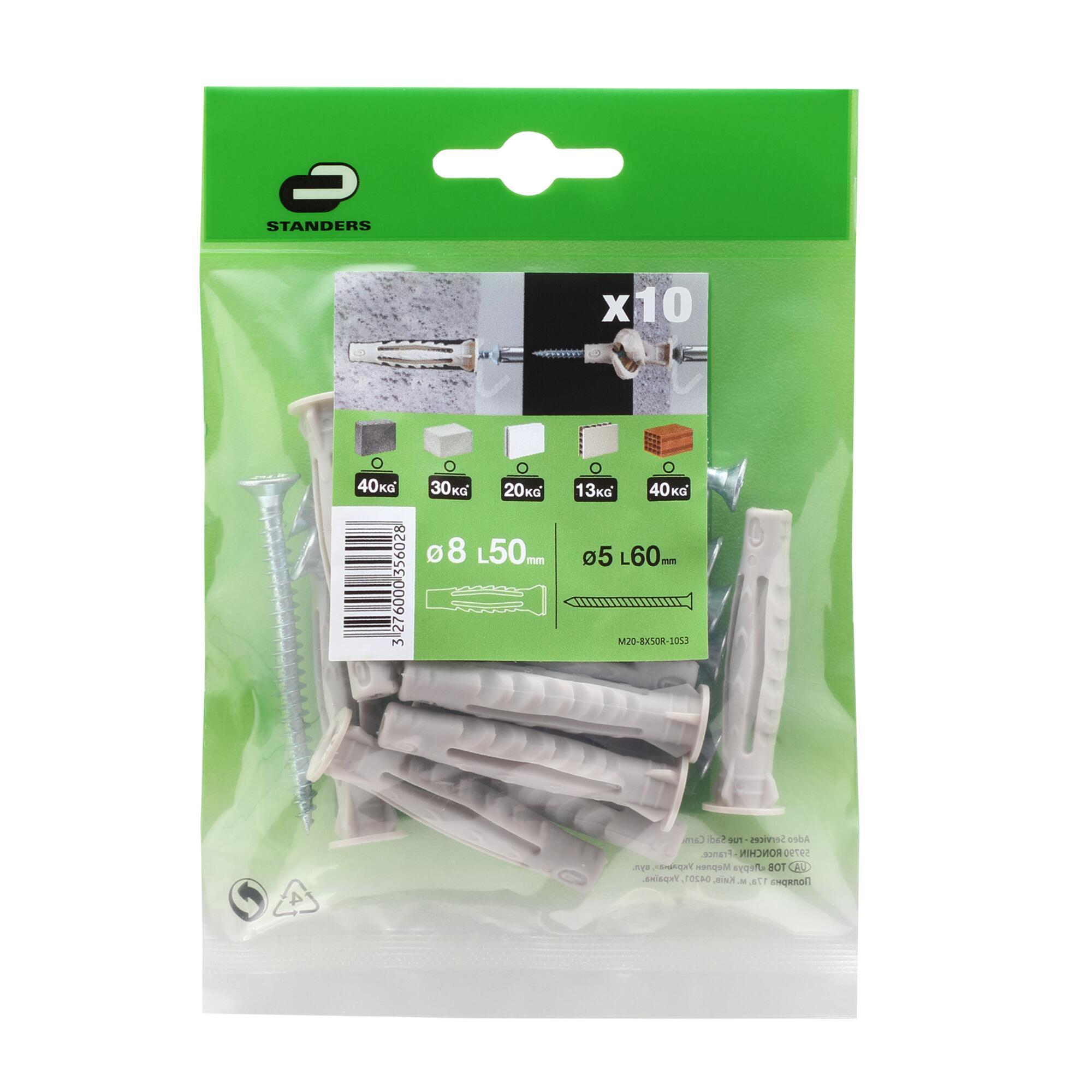 10 buchas nylon STANDERS MULTIMATATERIAL 8X50MM COM PARAFUSO - 9