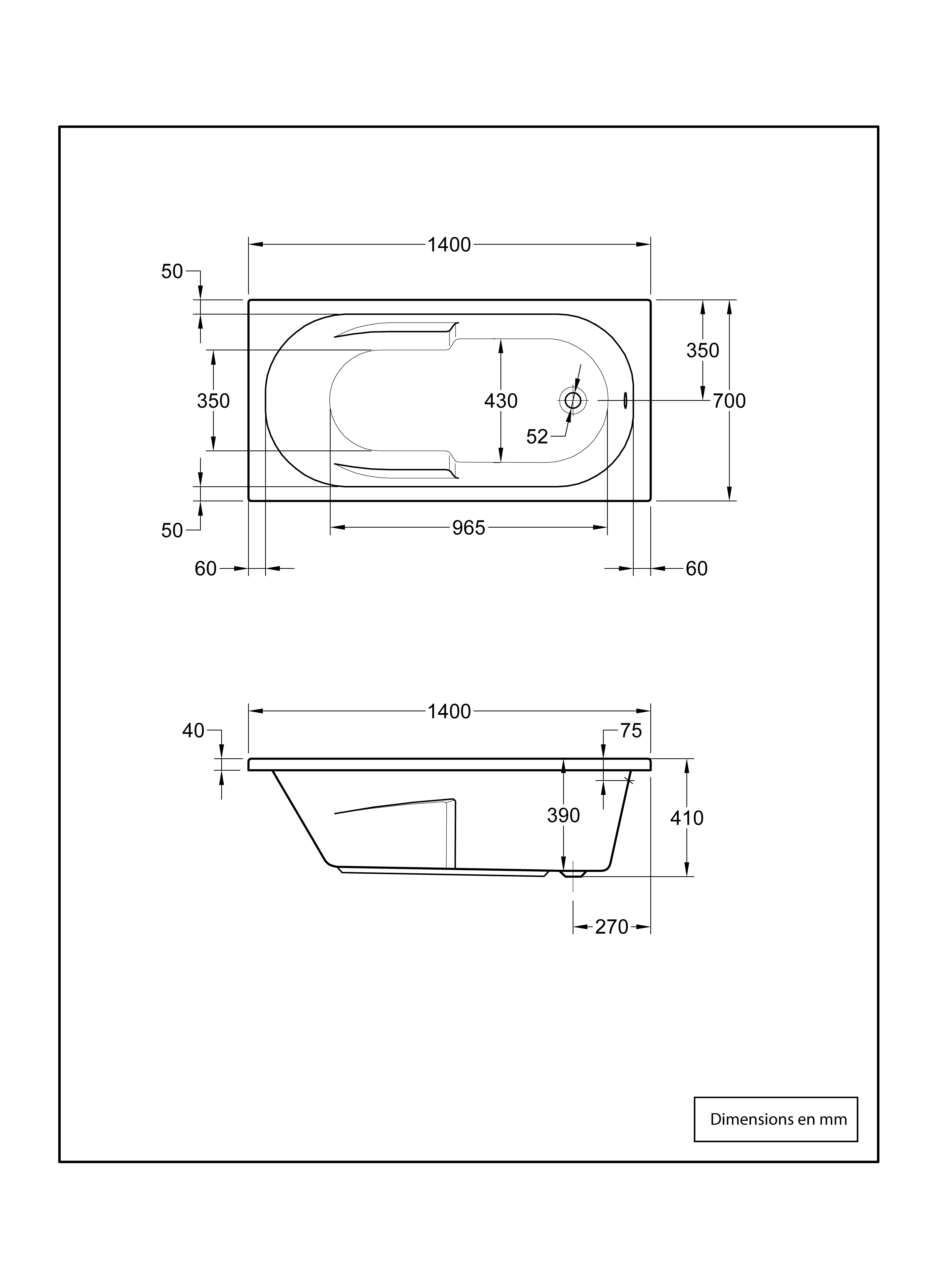 Baignoire rectangulaire L.140x l.70 cm blanc, SENSEA Access confort - 7