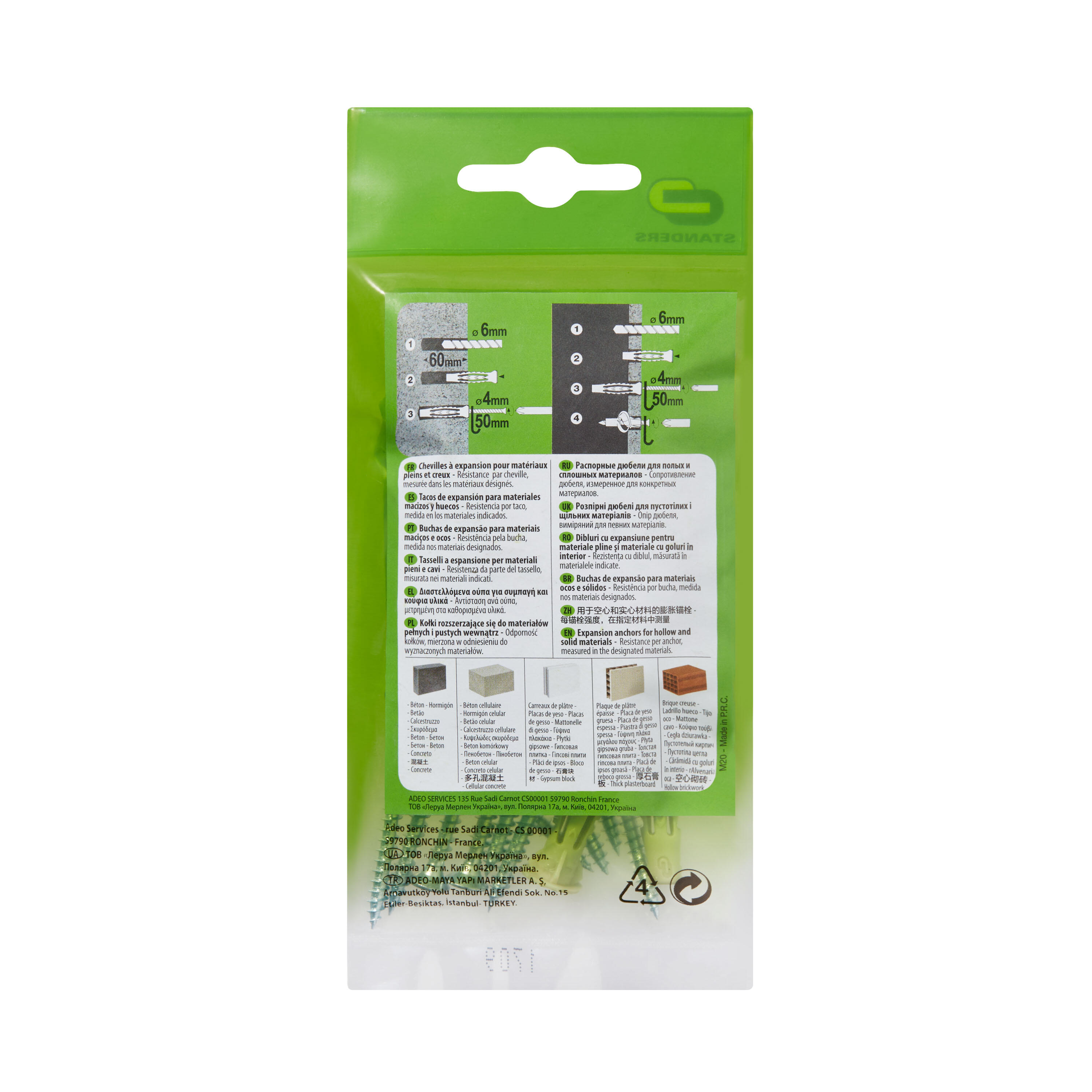 10 buchas nylon STANDERS MULTIMATATERIAL 6X40MM COM PARAFUSO - 7