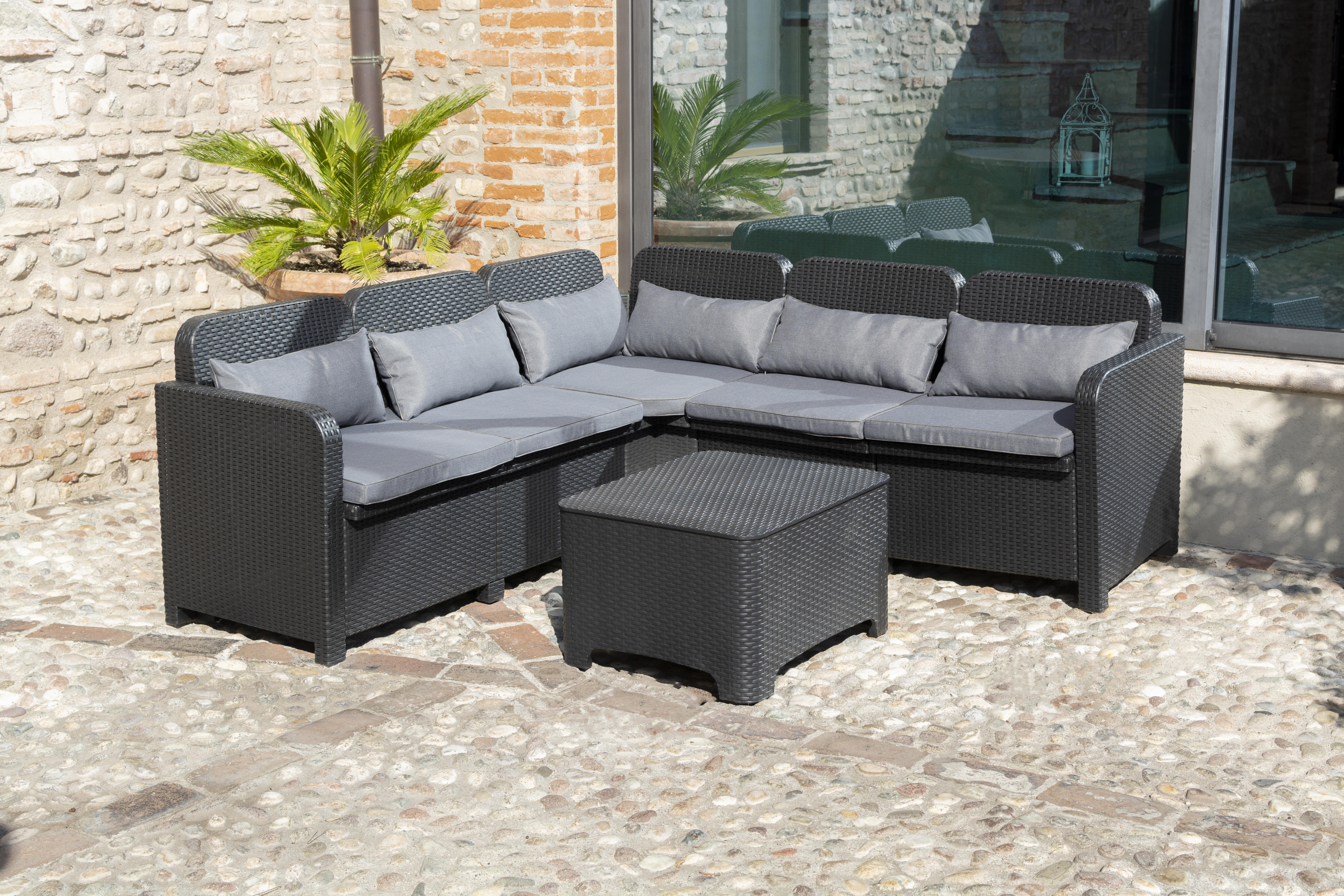 Salon bas de jardin, plastique recyclé, Sorrento CORNER anthracite, 5/6 places - 3