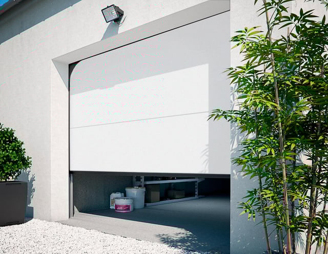 Porte garage sectionnelle moto PRIMO rainures L H.200 x l.240 blanc aspect veiné