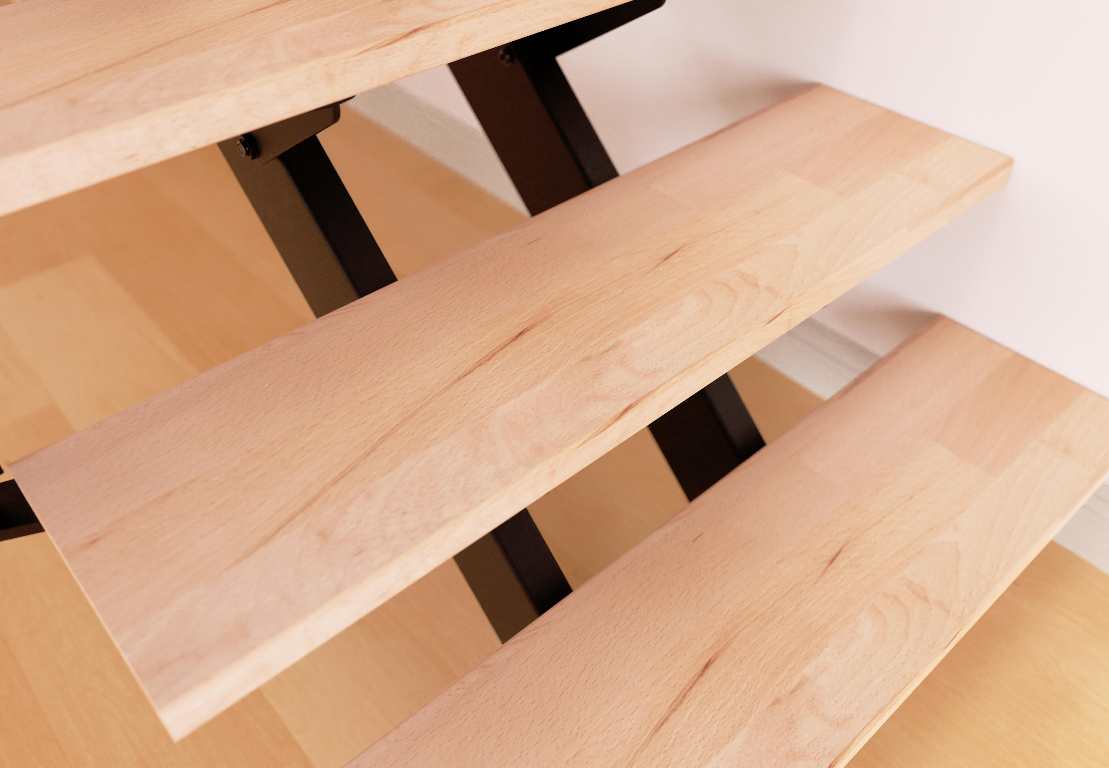 Escalier droit revers acier noir Escatwin 13 marches hêtre brut, l.95 cm - 2