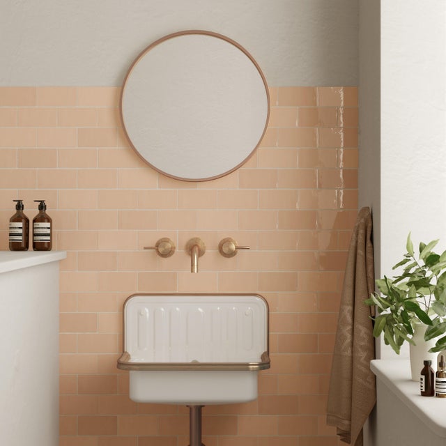 Carrelage mur intérieur effet zellige rose écaille Bakerstreet l.7.5 x L.15 cm