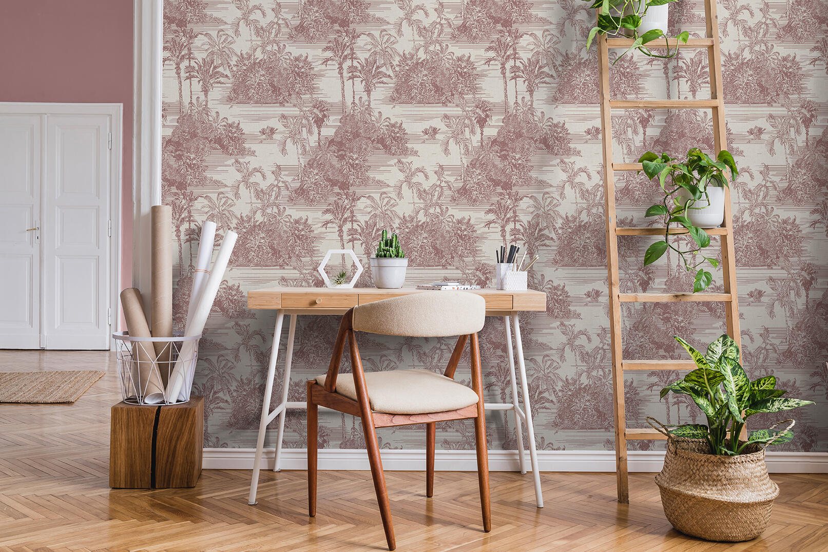 Papier peint intissé Eden toile jouy rouge | Leroy Merlin