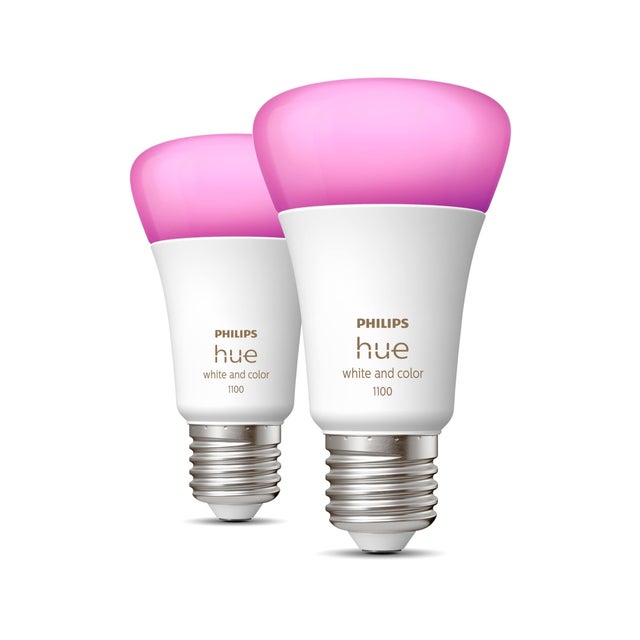 Pack de 2 bombillas inteligentes LED E27 1100 lúmenes 9W multicolor 6500K CRI 89-80 luz natural y fiel clase energética F
