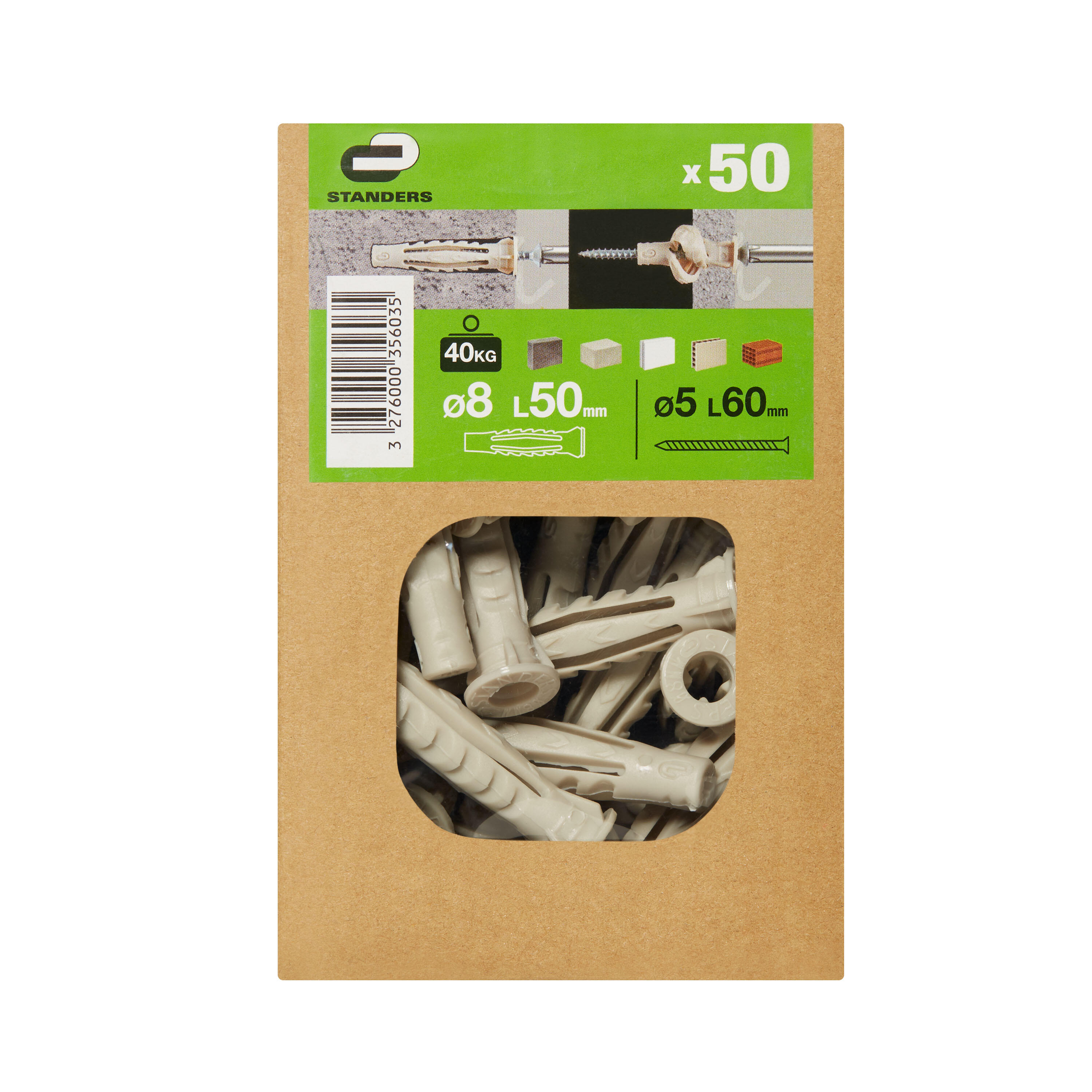 50 buchas nylon STANDERS MULTIMATATERIAL 8X50MM COM PARAFUSO - 9