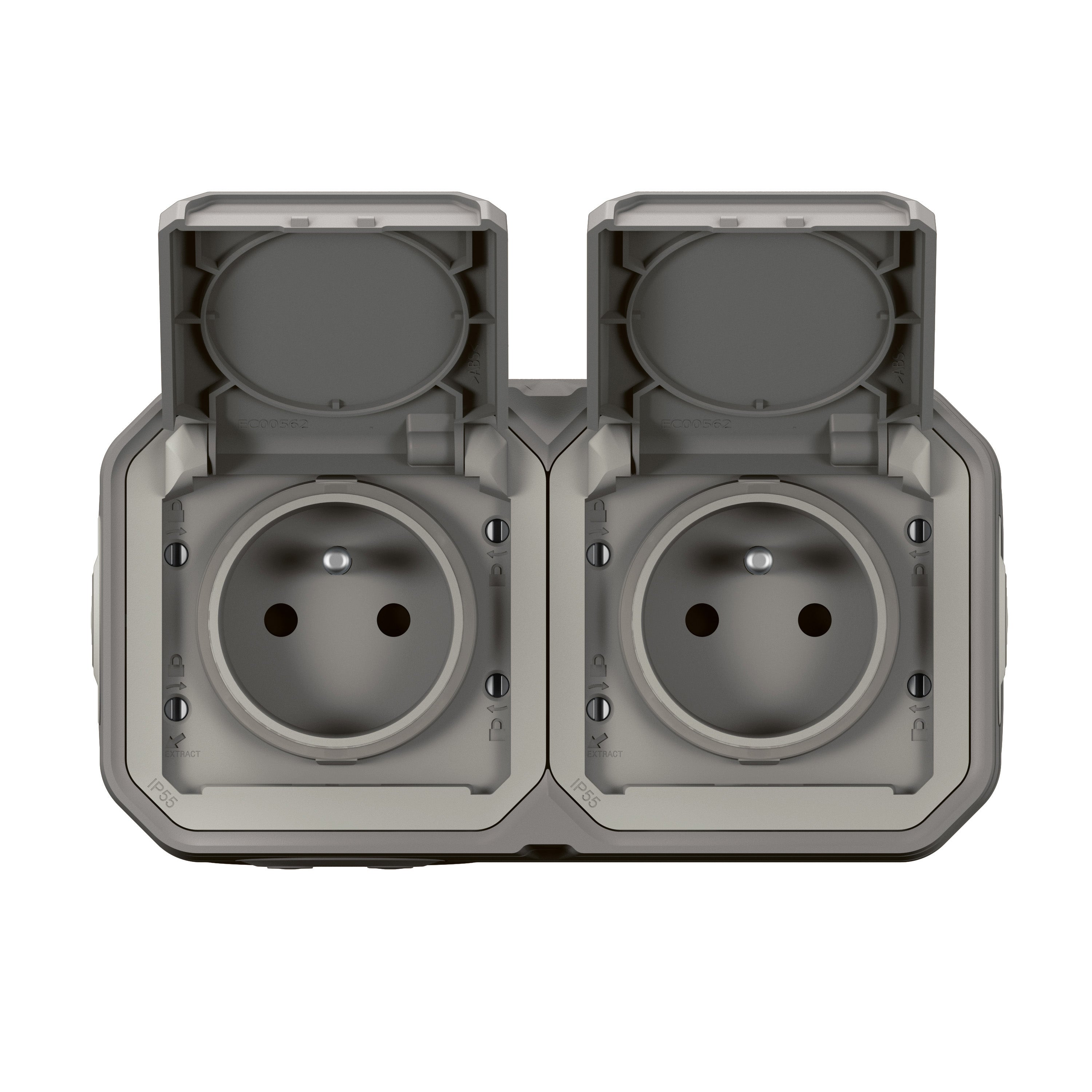 Double prise avec terre étanche précâblée saillie Plexo, LEGRAND, gris - 2
