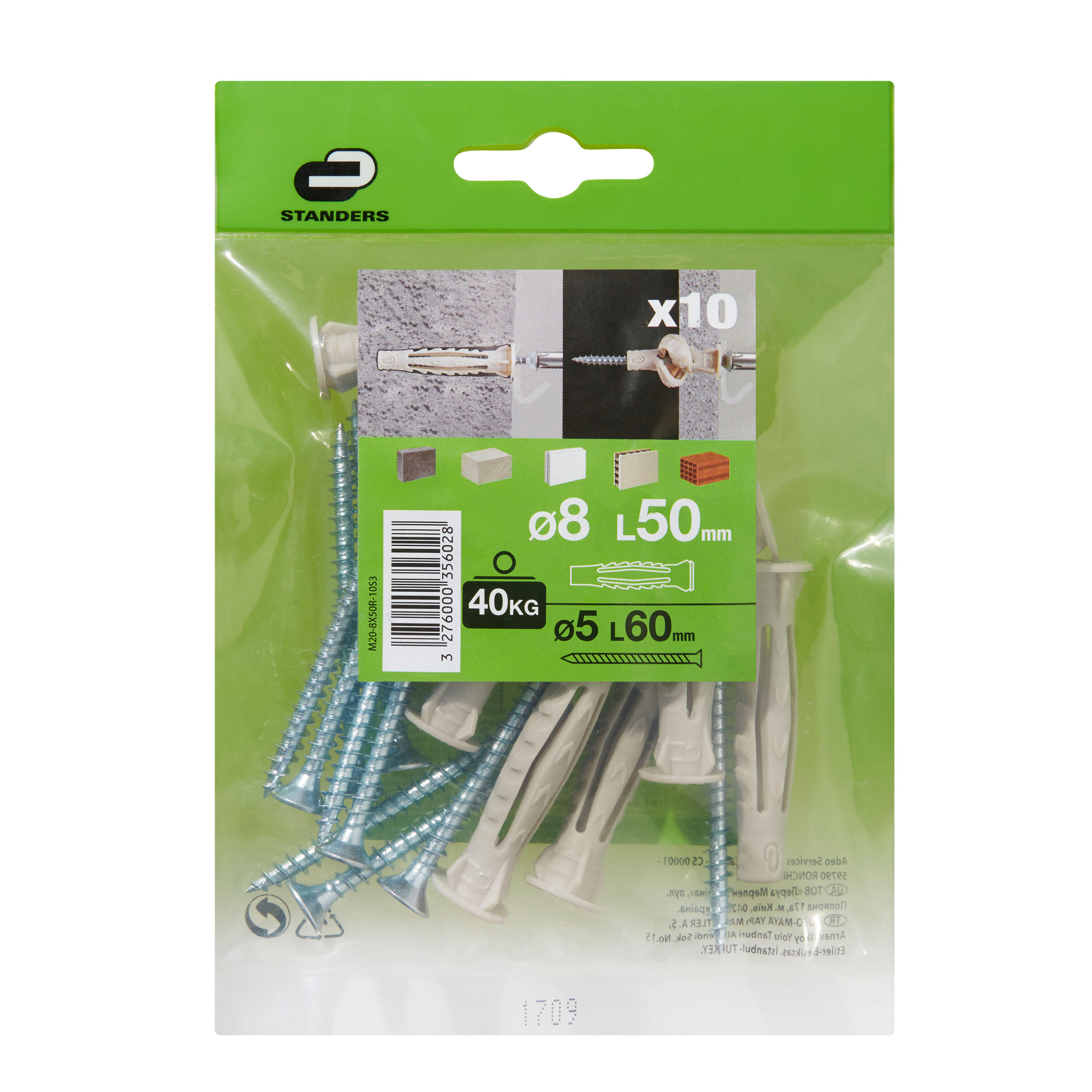 10 buchas nylon STANDERS MULTIMATATERIAL 8X50MM COM PARAFUSO - 7