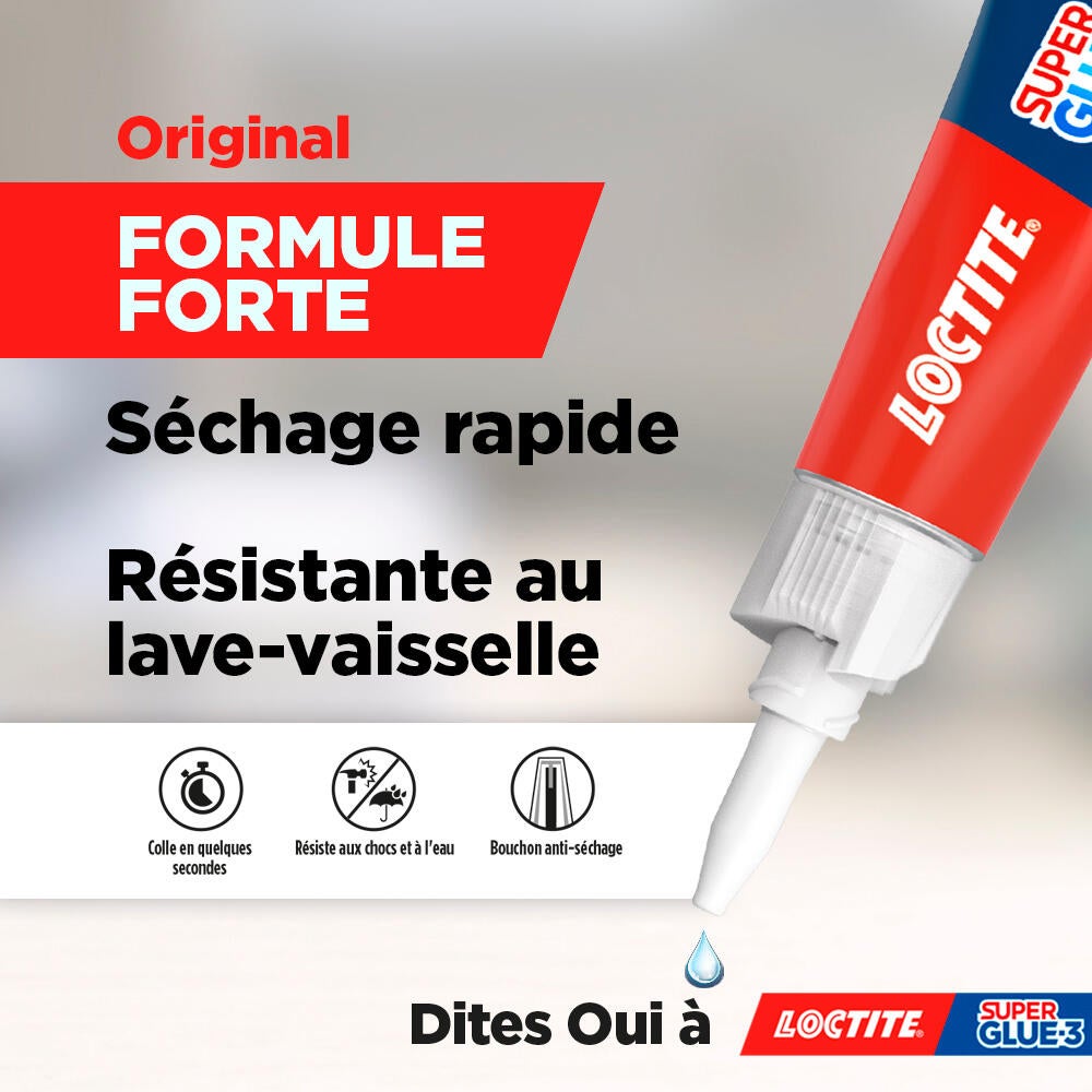 Lot de 2 colle de réparation Cyanoacrylate Super glue 3 universel LOCTITE, 3g tr - 6