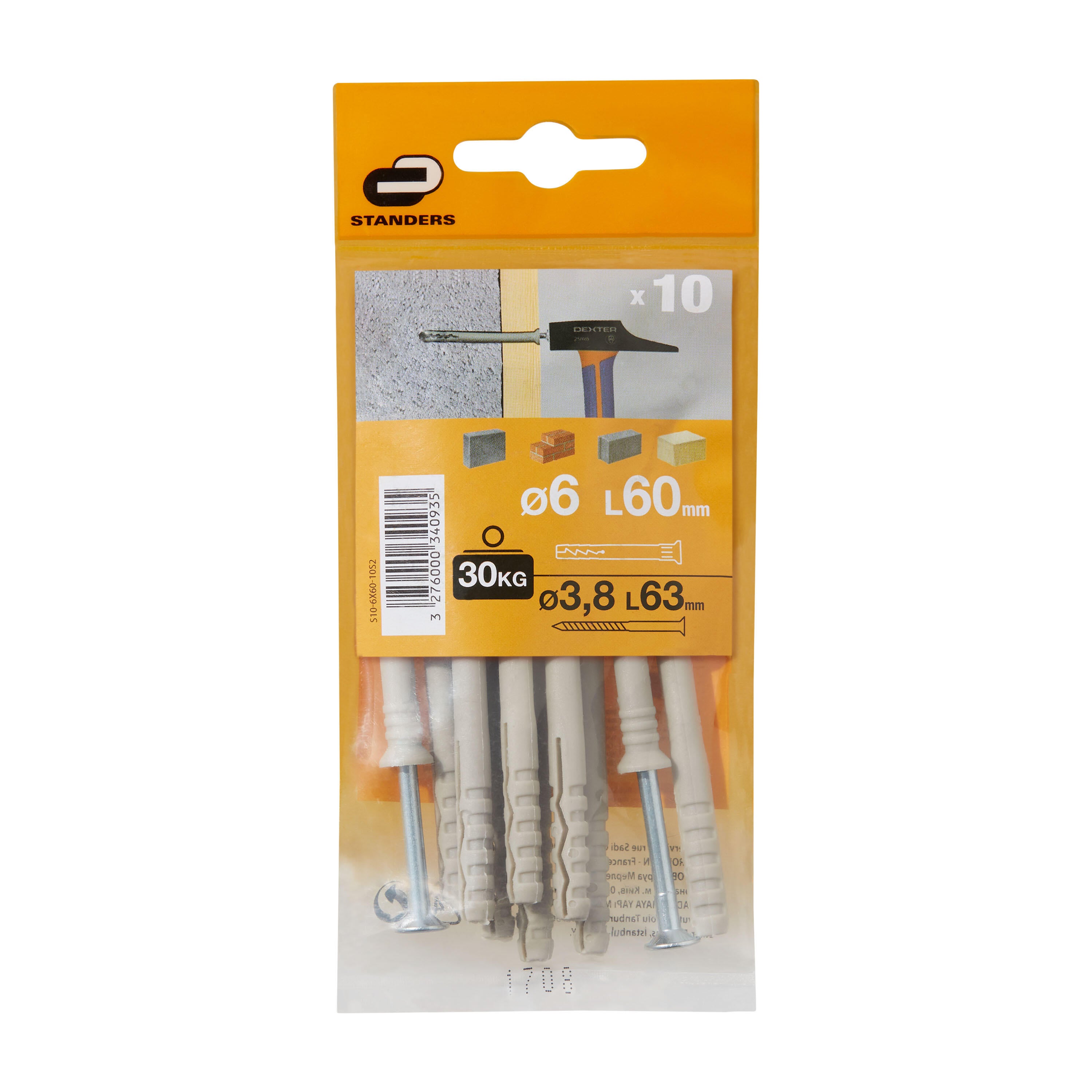 10 buchas nylon STANDERS 6X60MM COM PARAFUSO - 5