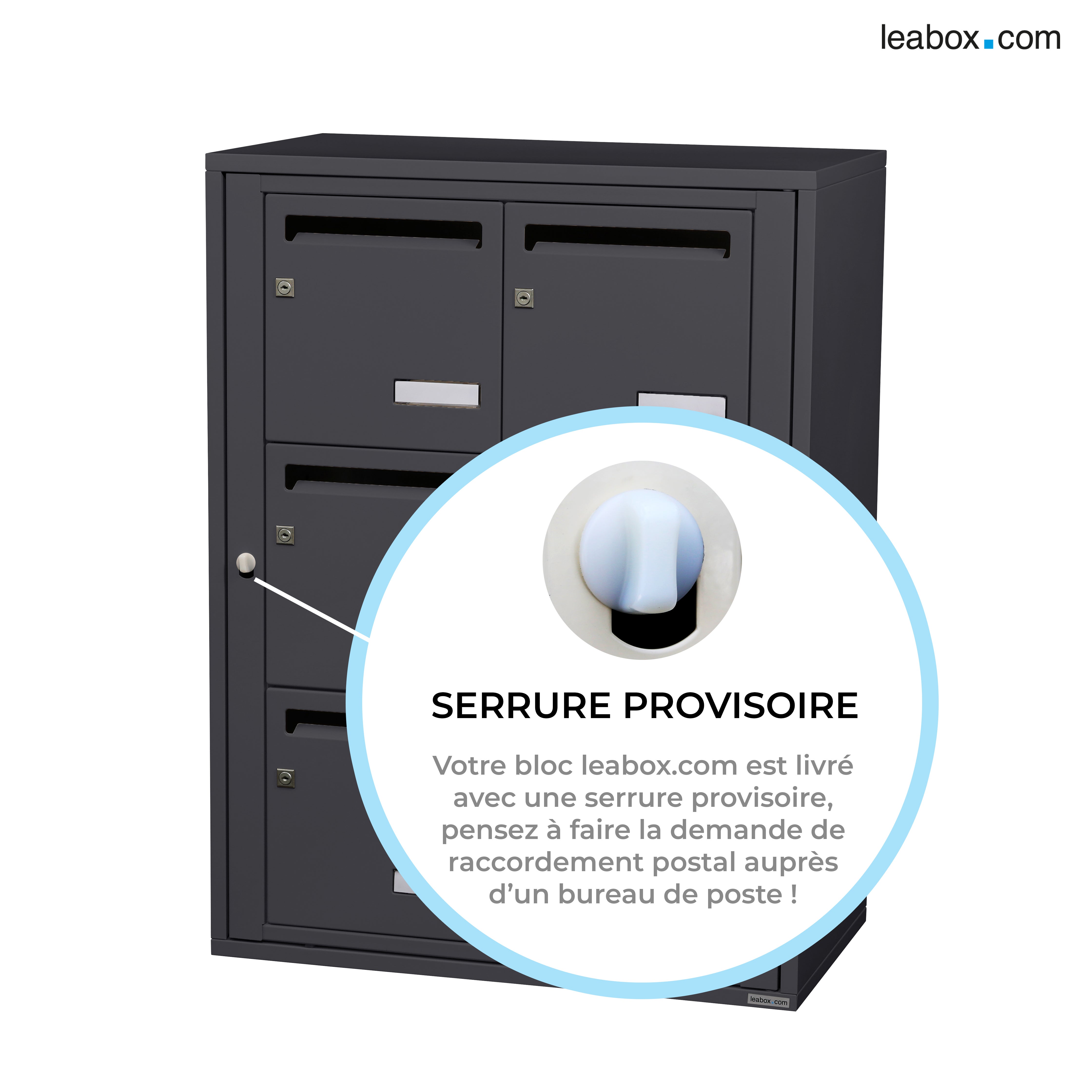 Boîte aux lettres collective intérieur LEABOX.COM 2x3 acier anthracite brillant - 6