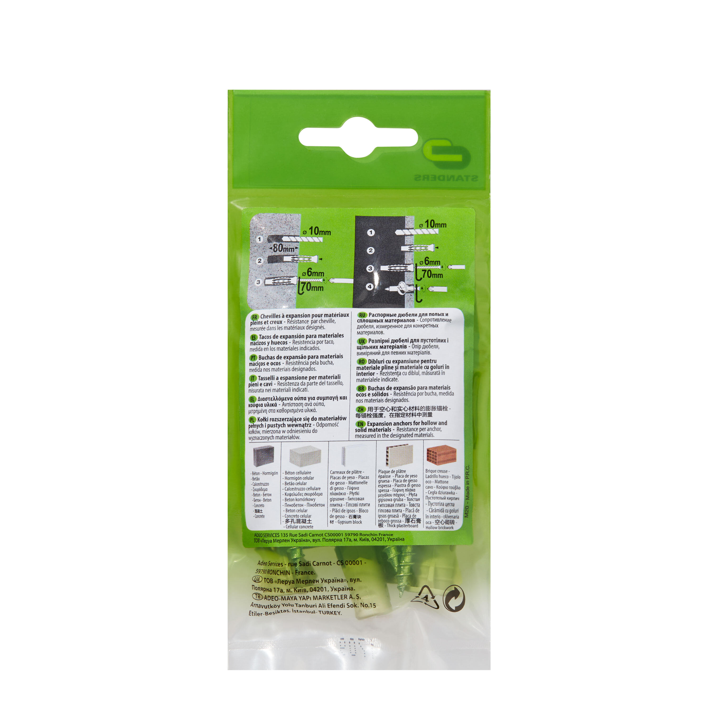 4 buchas nylon STANDERS MULTIMATATERIAL 10X60MM PARAFUSO - 10