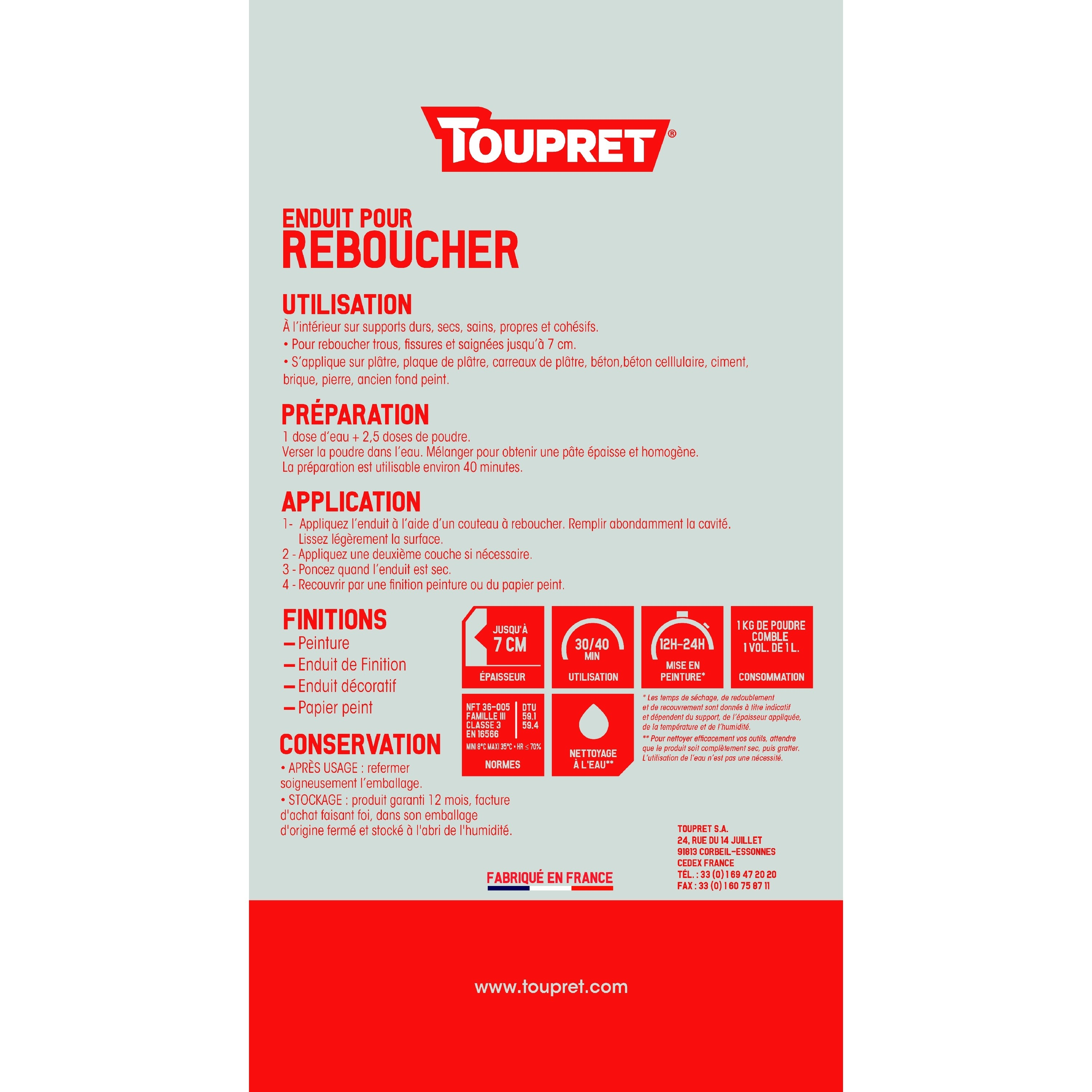 Enduit de rebouchage en poudre R TOUPRET 15kg - 4