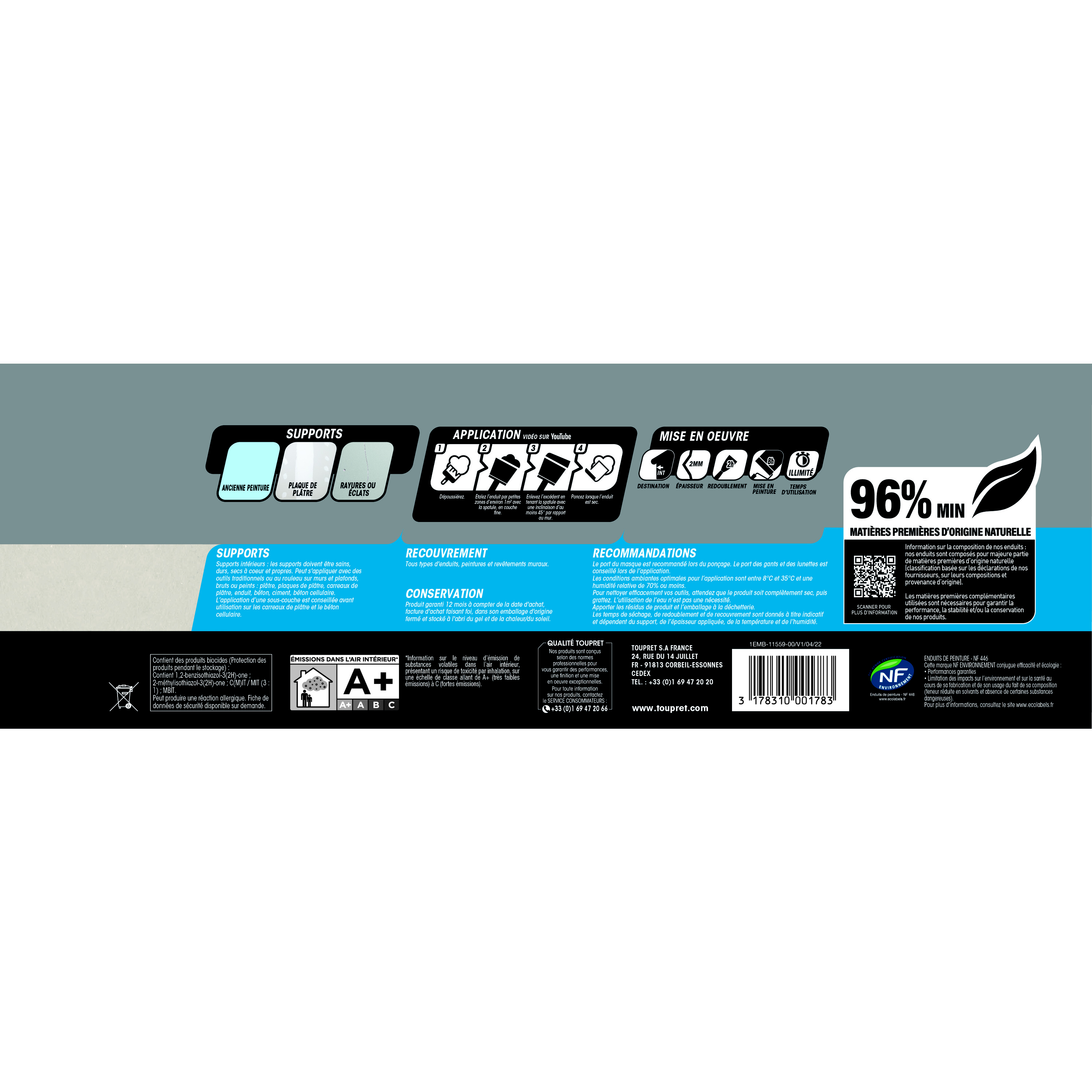 Enduit de lissage en pâte Rapid'liss TOUPRET 4kg - 3