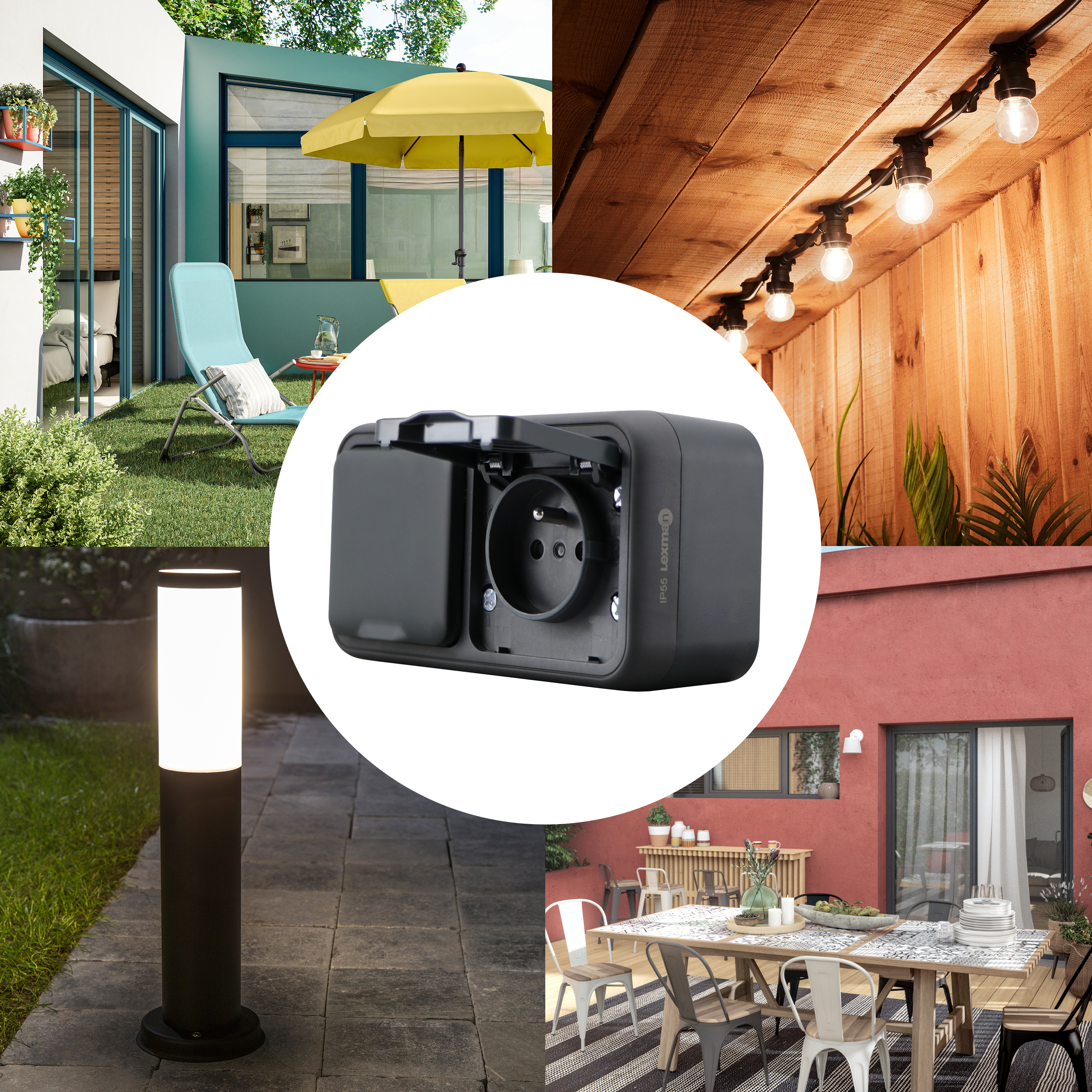 Double prise avec terre étanche complet Trail, LEXMAN anthracite - 2