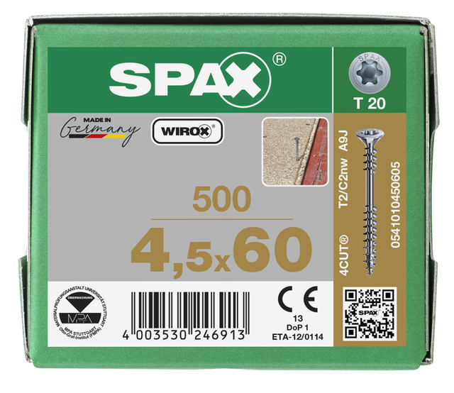 500 vis acier tête fraisée t-star+ SPAX, Ø4.5 x L.60 mm