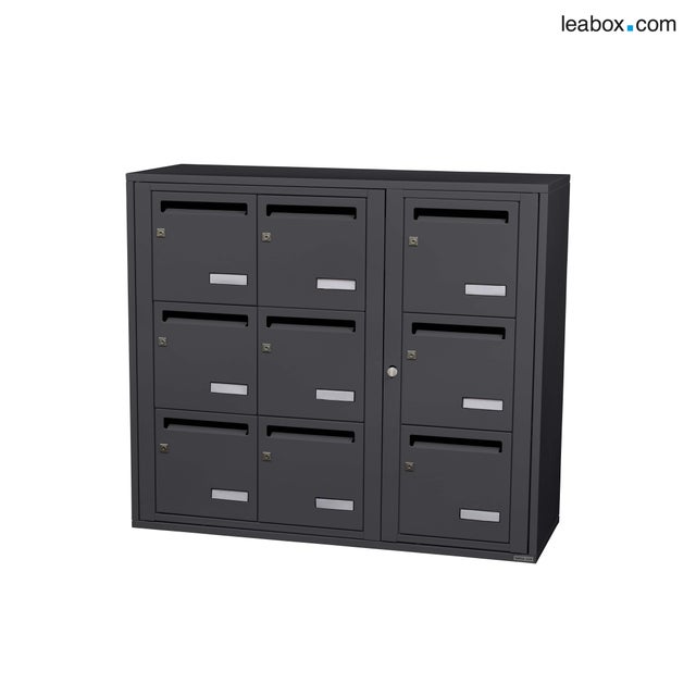 Boîte aux lettres collective intérieur LEABOX.COM 3x3 acier anthracite brillant