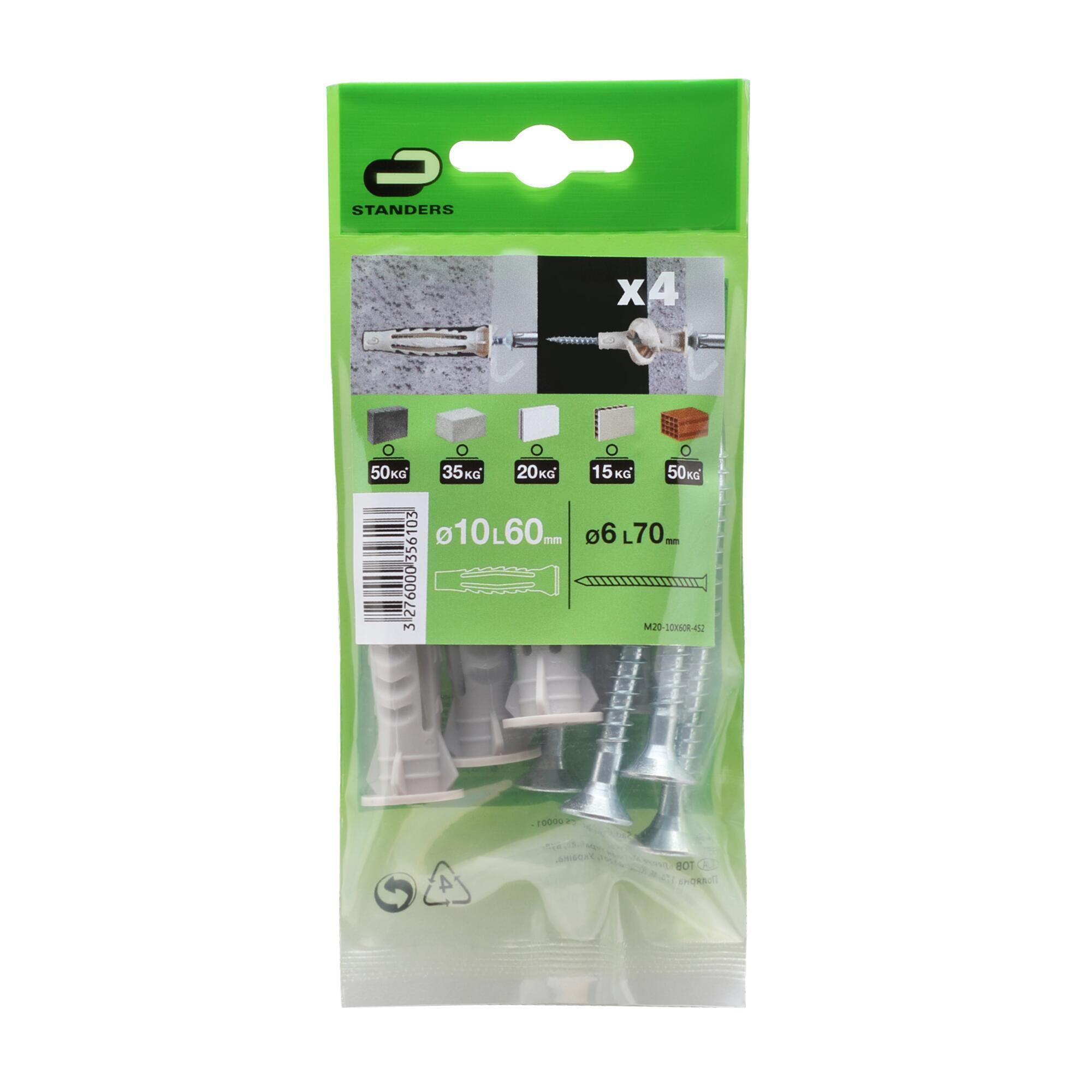 4 buchas nylon STANDERS MULTIMATATERIAL 10X60MM PARAFUSO - 9