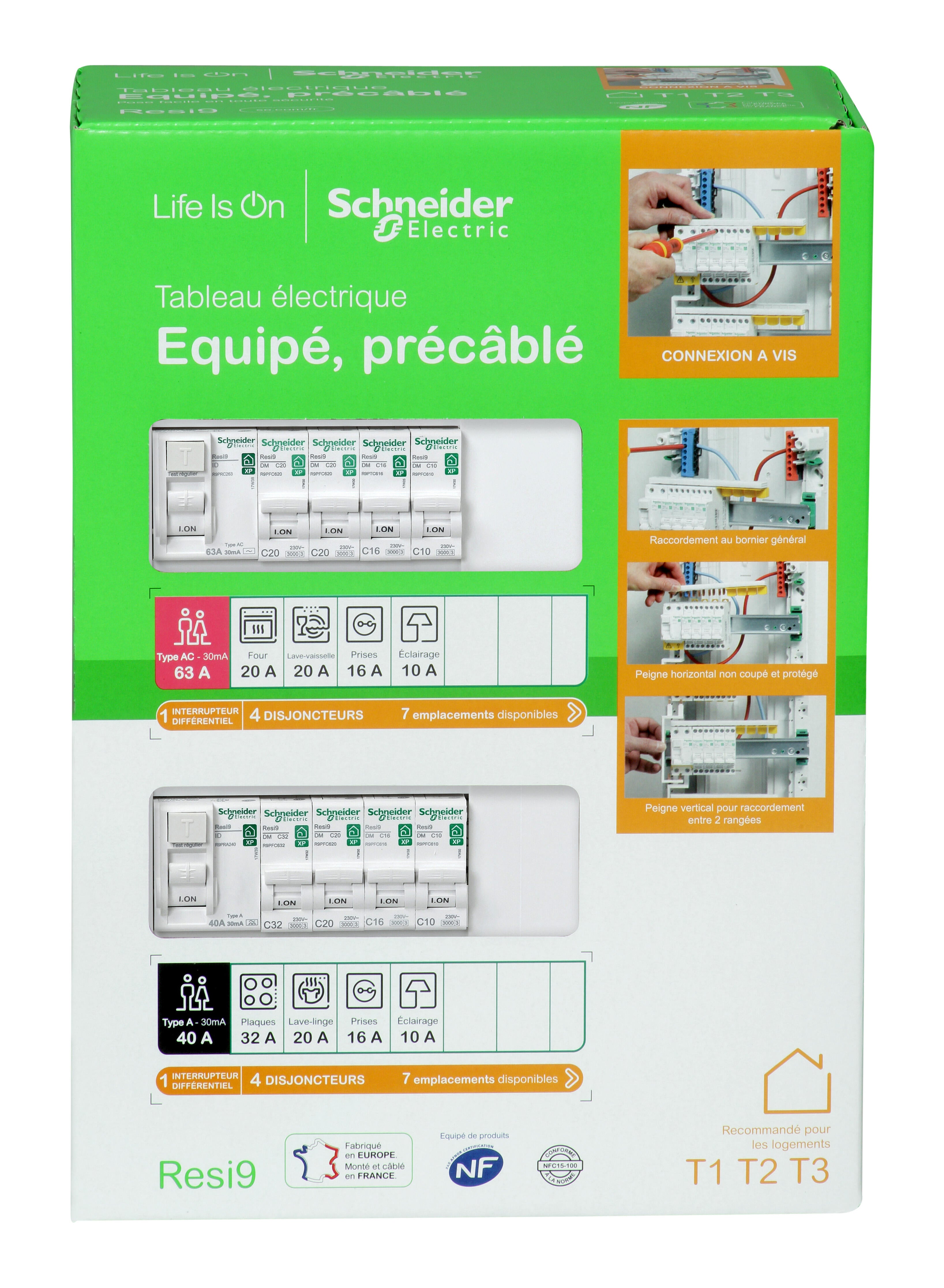 Tableau électrique pré équipé Resi9 du T3 au T5 3 rangées 39 modules
