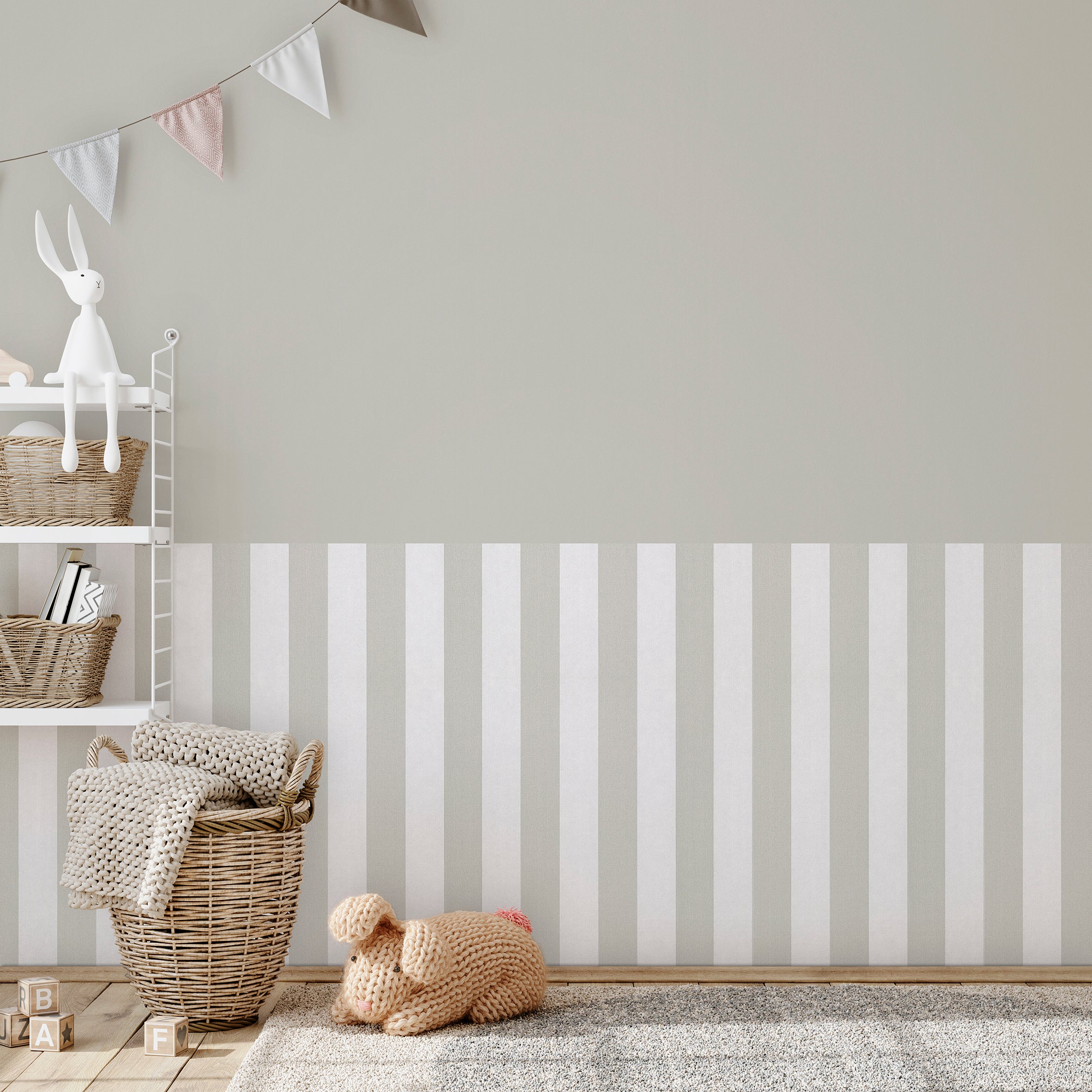 Papier peint intissé Kids walls rayures blanches et grises blanc/gris - 2