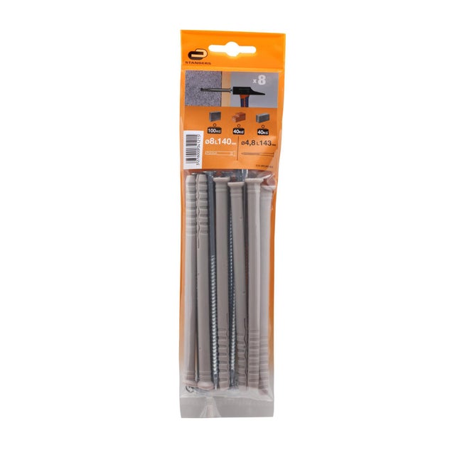 8 tacos clavar nailon materiales macizos STANDERS ø 8 mm y L.140 mm
