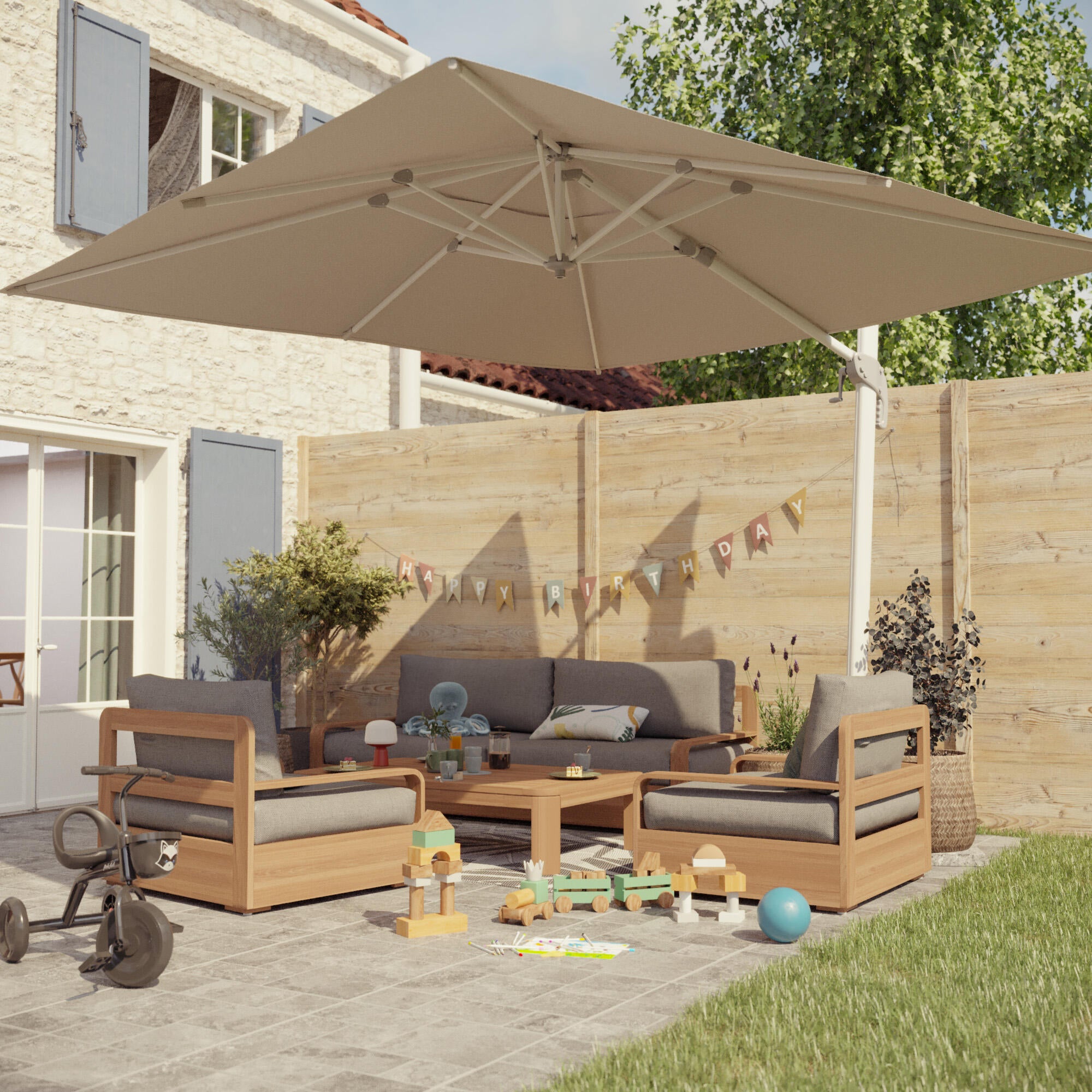 guarda-sol-d porta -taupe-alumínio-aço-manivela-quadrado -aura-material - 0