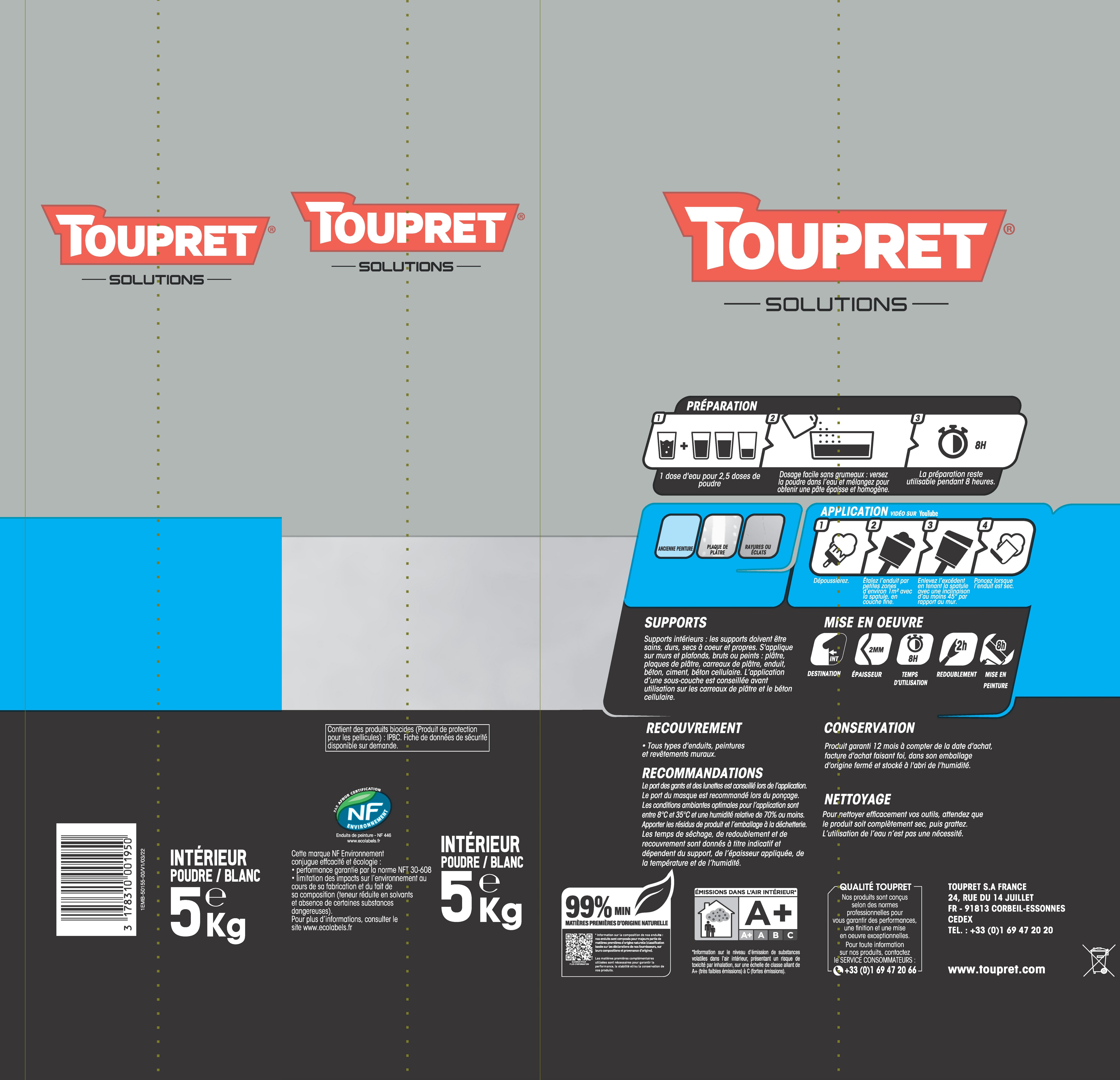 Enduit de lissage en poudre Extra liss TOUPRET 5 kg - 4