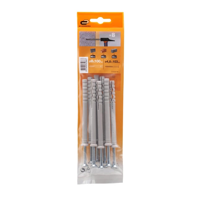 8 tacos clavar nailon materiales macizos STANDERS ø 8 mm y L.100 mm