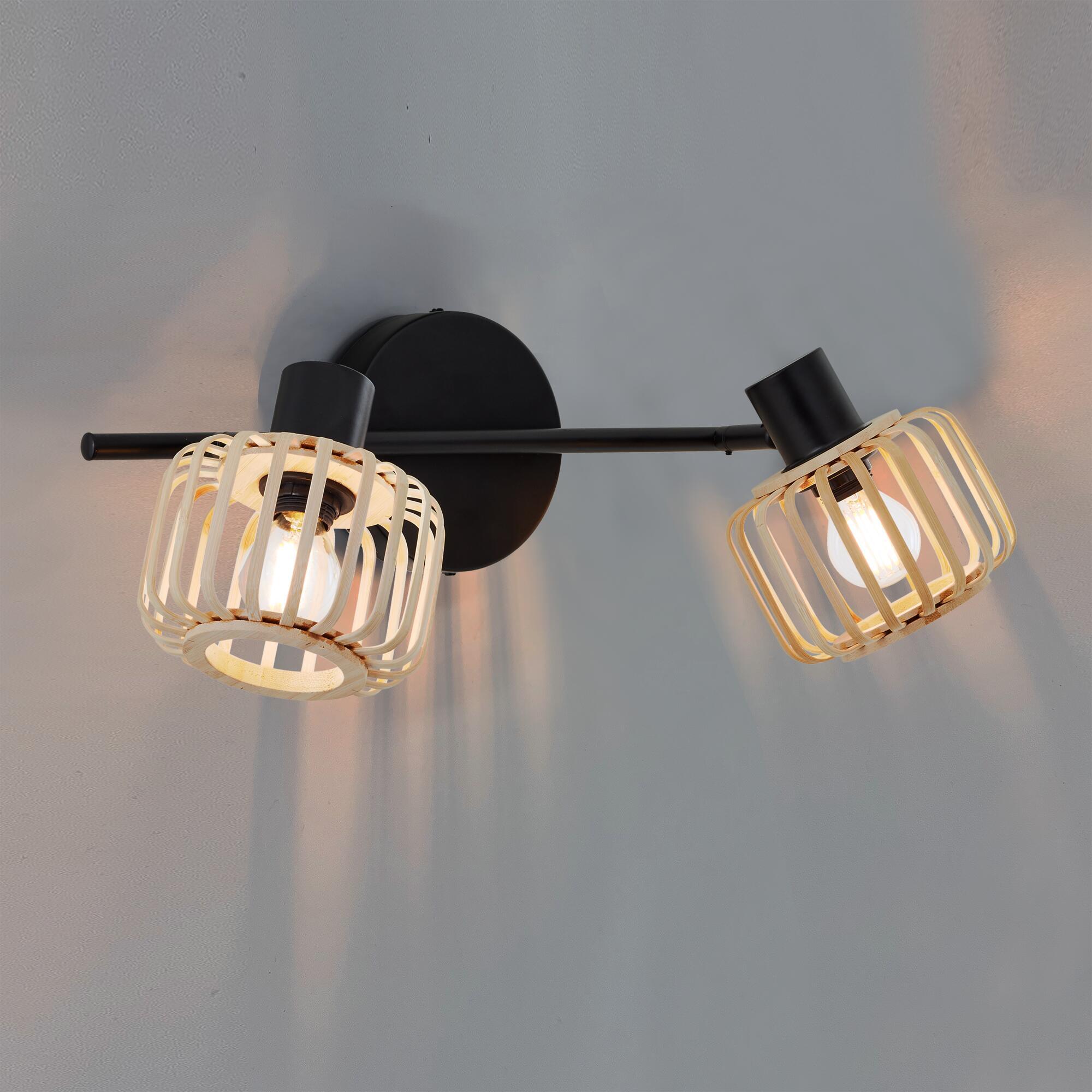 Foco decorativo INSPIRE PECAN E14 2 LÂMPADAS METAL MATE PRETO/BAMBU - 5