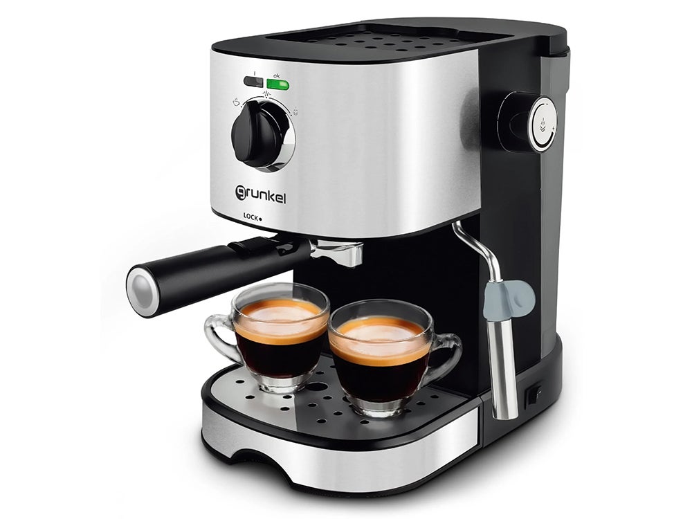 Cafetera Espresso Automática 15 bares 1,6L, Brazo Doble Salida, Espumador  Leche, Calienta tazas, Camry, Negro/Plata, 1000, CR 4410
