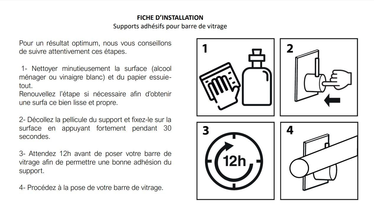 Lot de 4 supports autocollants barre de vitrage Maya, 10 mm blanc - 2