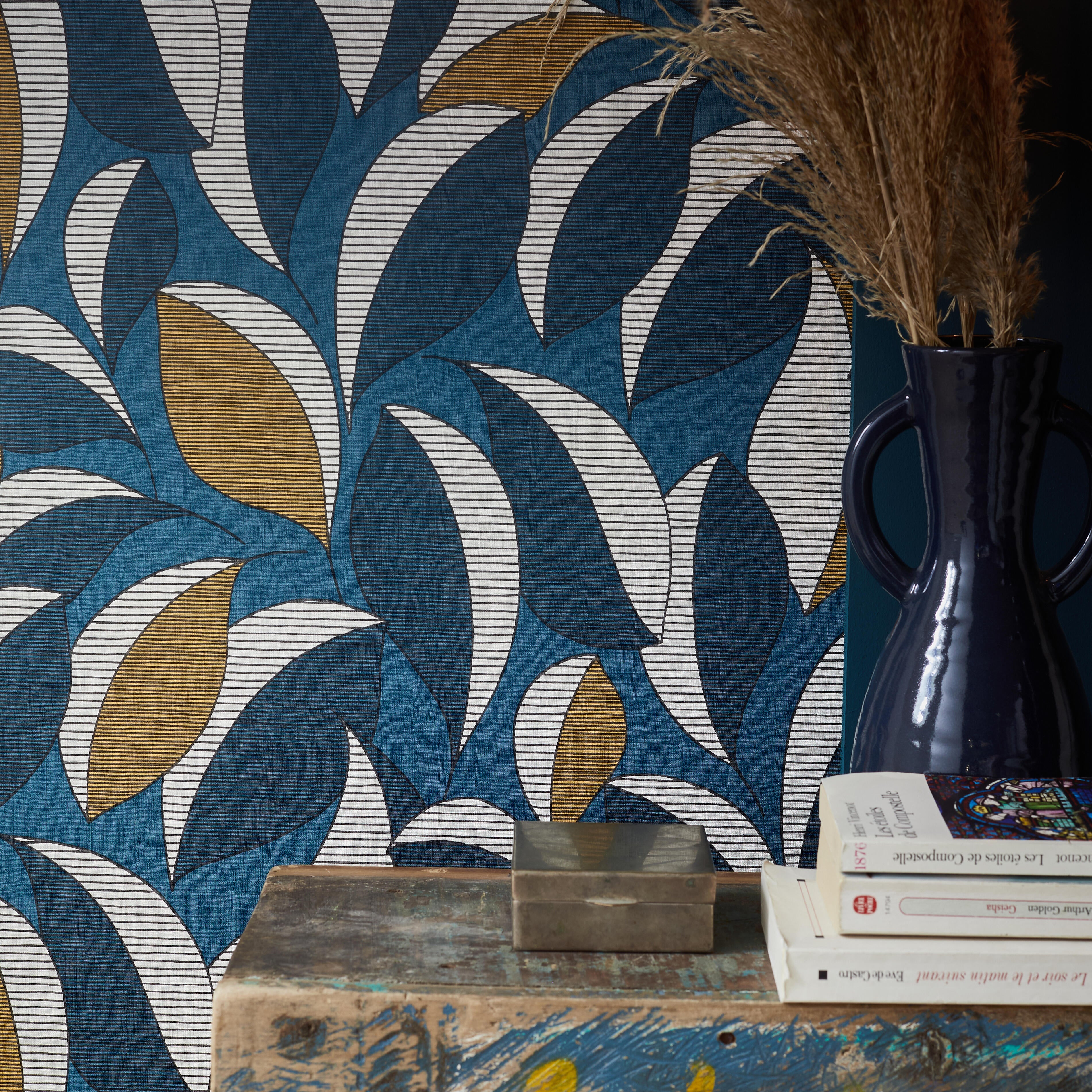 Papier peint intissé Graphique wax bleu - 7