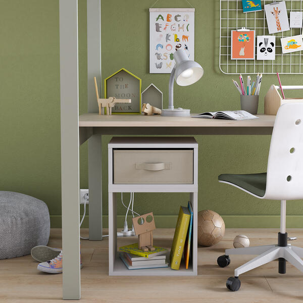 Mueble bajo escritorio infantil kub color blanco de 59x36x31,7cm