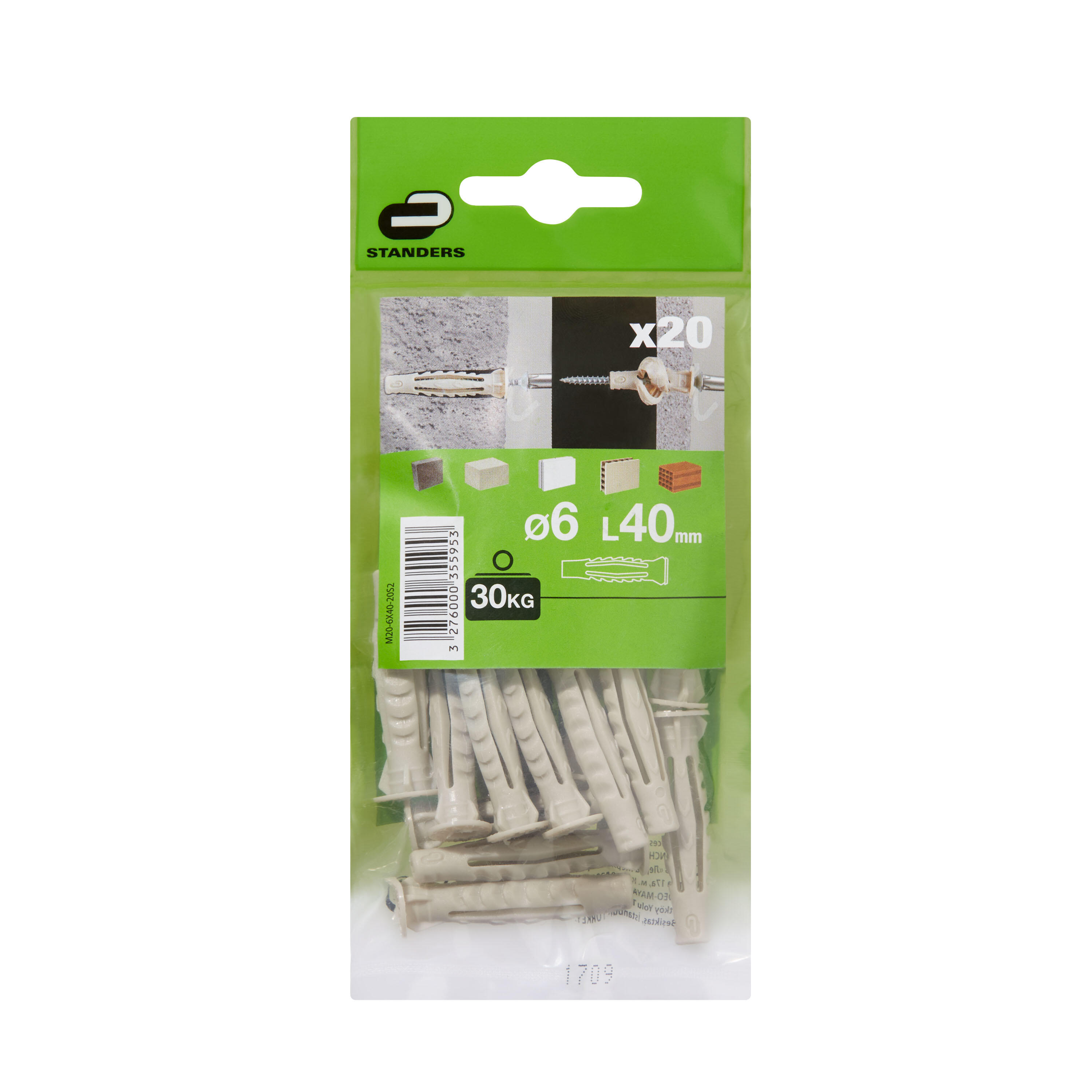 20 buchas nylon STANDERS MULTIMATATERIAL 6X40MM - 8