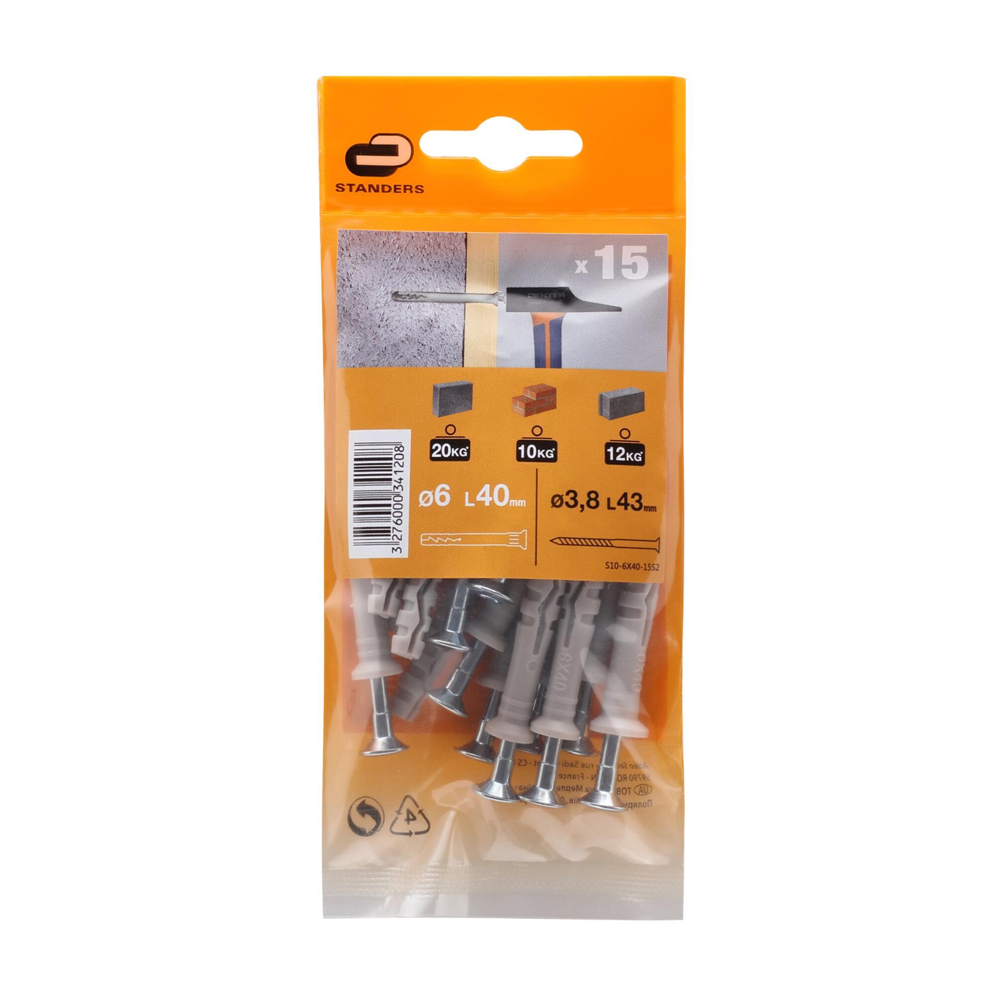 15 buchas nylon STANDERS 6X40MM COM PARAFUSO - 9