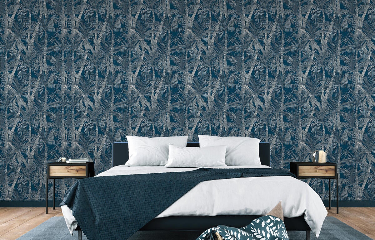 Papel pintado no tejido naturaleza palmeras azul