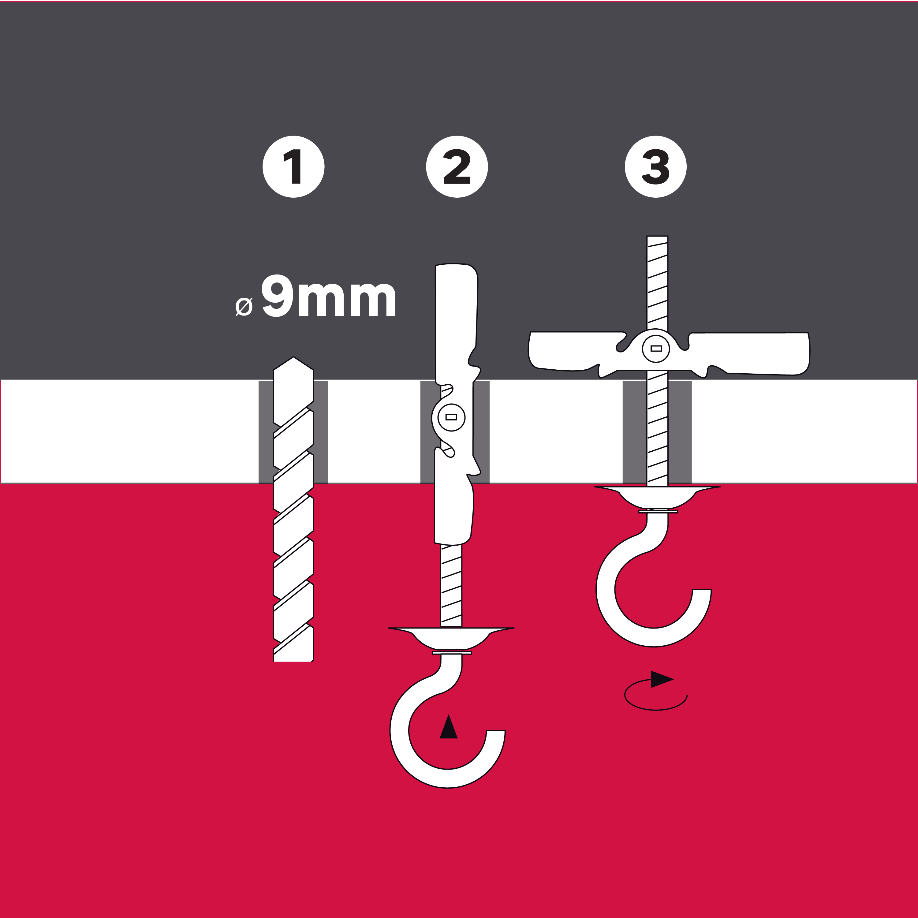 2 tacos de vuelco de balancín con hembrilla para pared hueca, ø 9 mm y L. 100 mm - 2