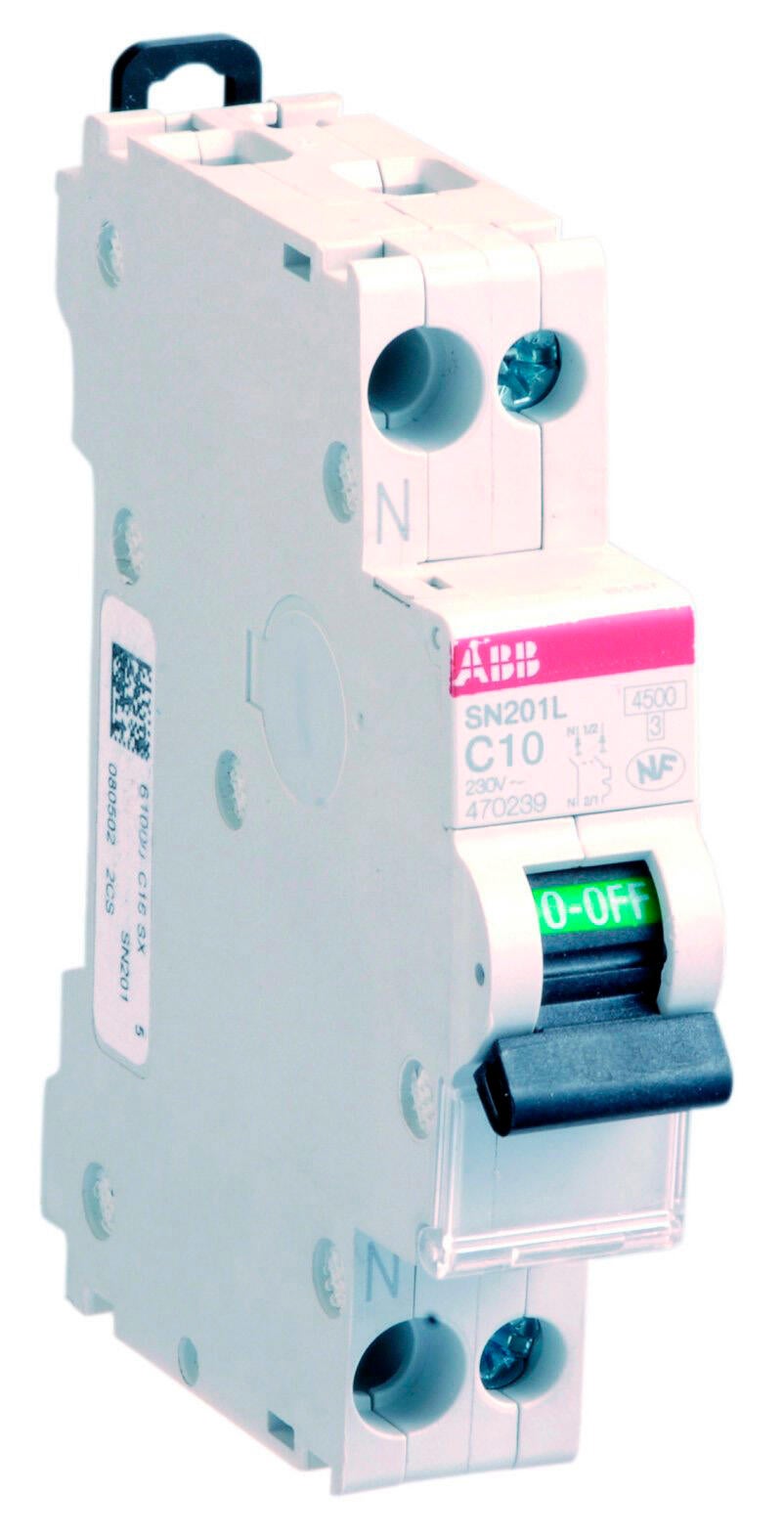 Disjoncteur phase + neutre ABB 10 A - 2