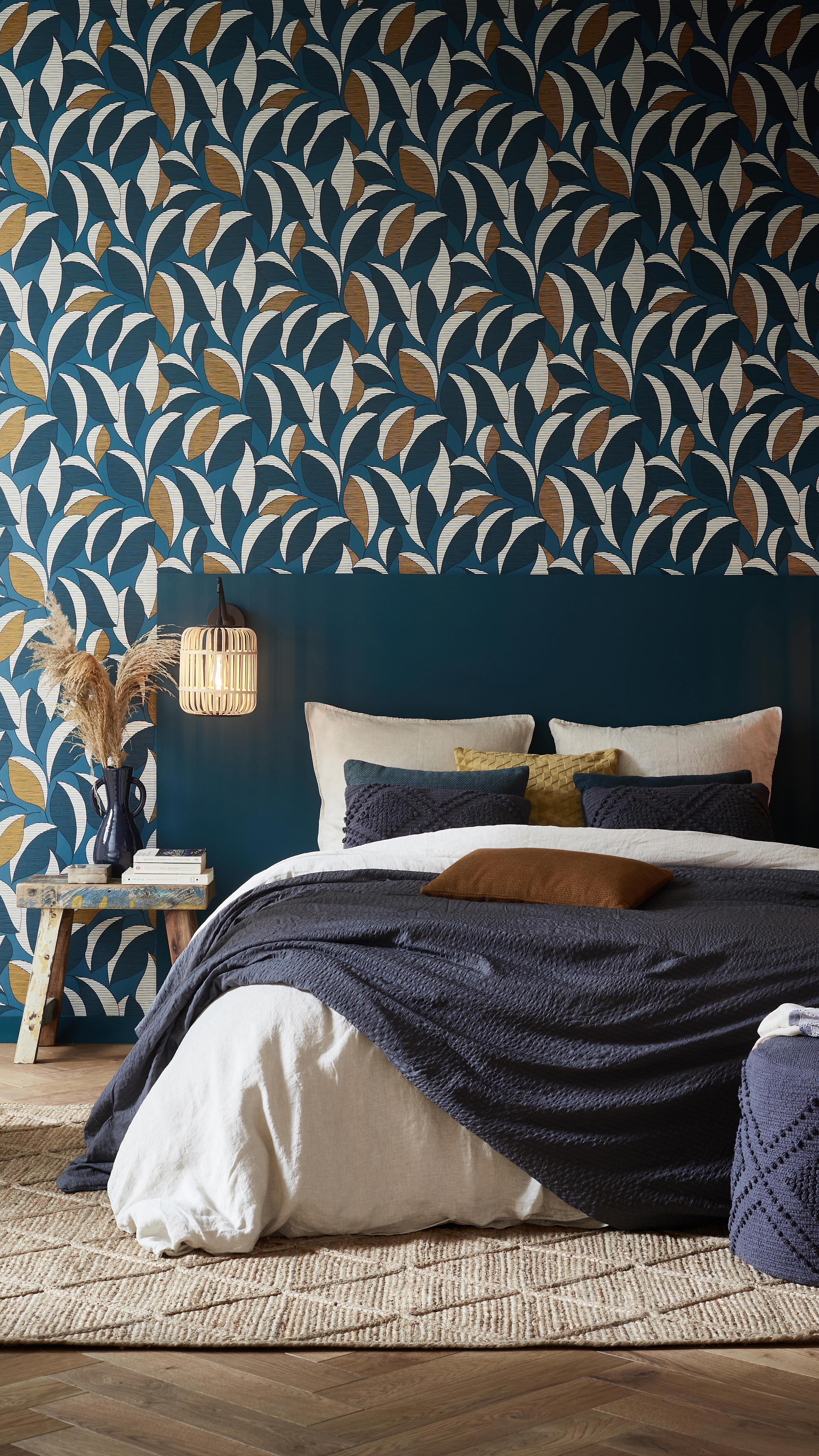 Papier peint intissé Graphique wax bleu - 6