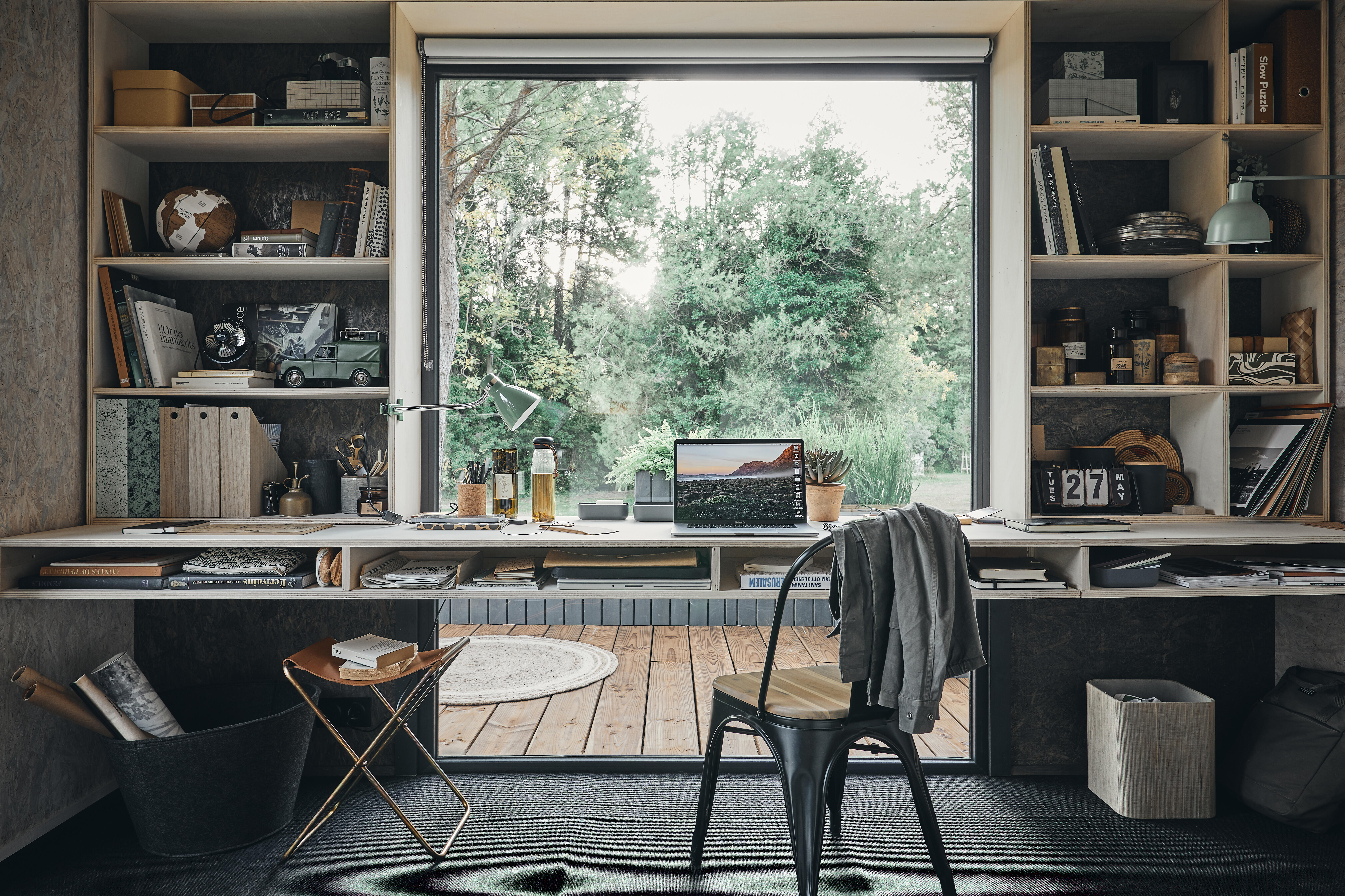 Sedia da giardino in acciaio nero Oxford, seduta in legno nero - 2